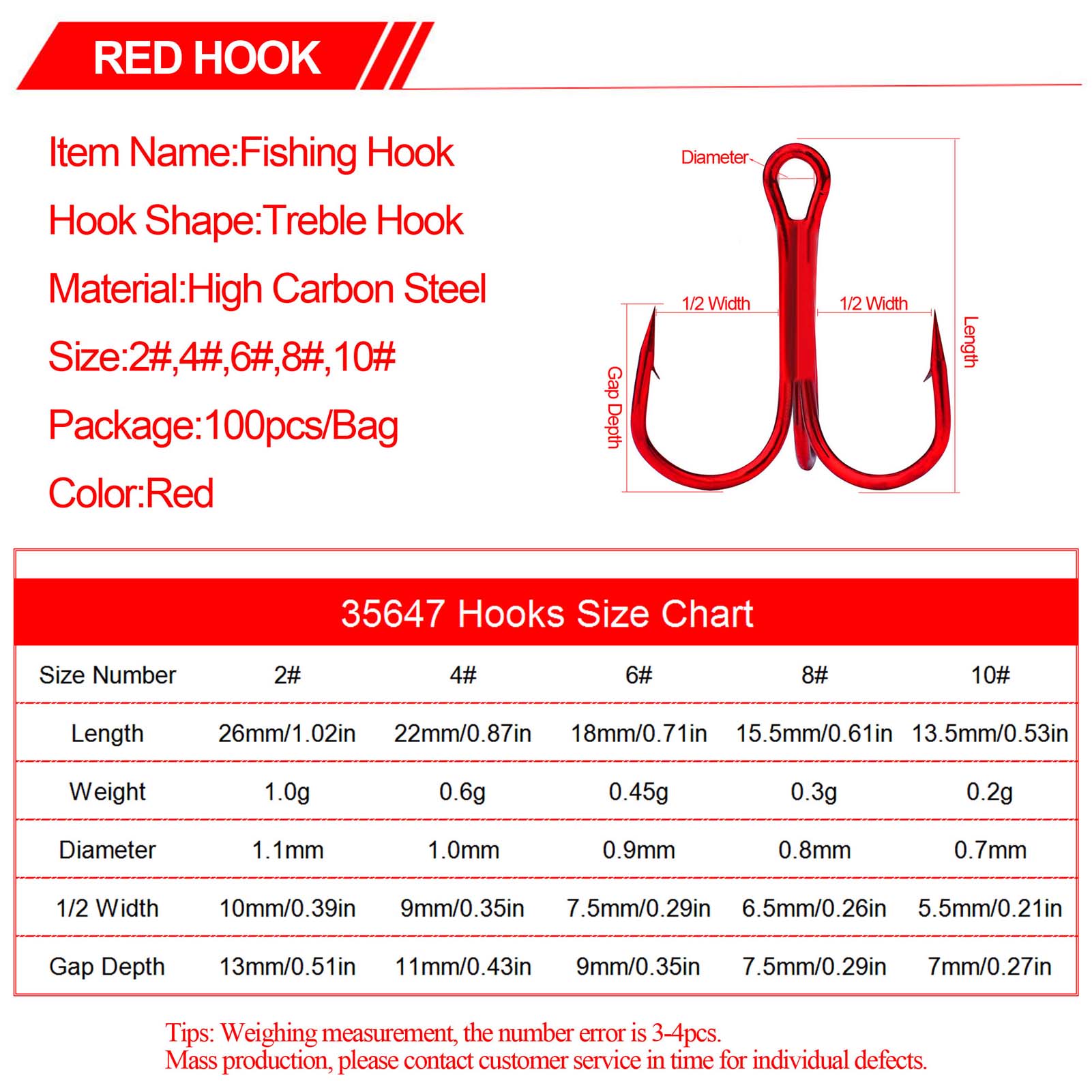 100pcs/Lot Fishing Treble Hooks High Carbon Steel Round Bent Sharp Treble Fishing Bass Fishing Hooks 2# 4# 6# 8# 10# Fishhooks