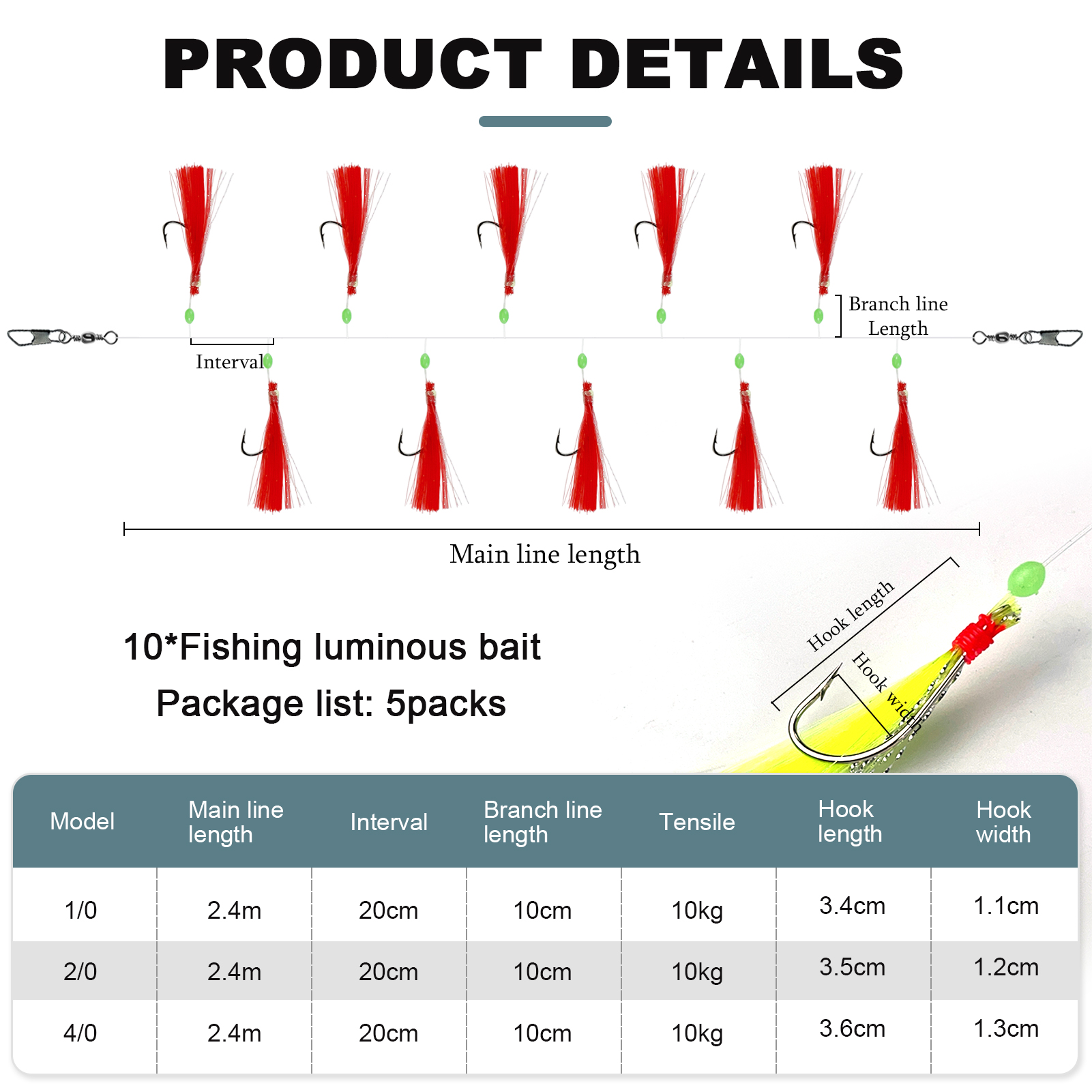 FREE FISHER 5pcs Sabiki Rigs Saltwater Luminous Fish Skin Swivels Beads 1/0 2/0 4/0 String Hooks Sea Fishing Lures Glow Baits Mackerel Pesca