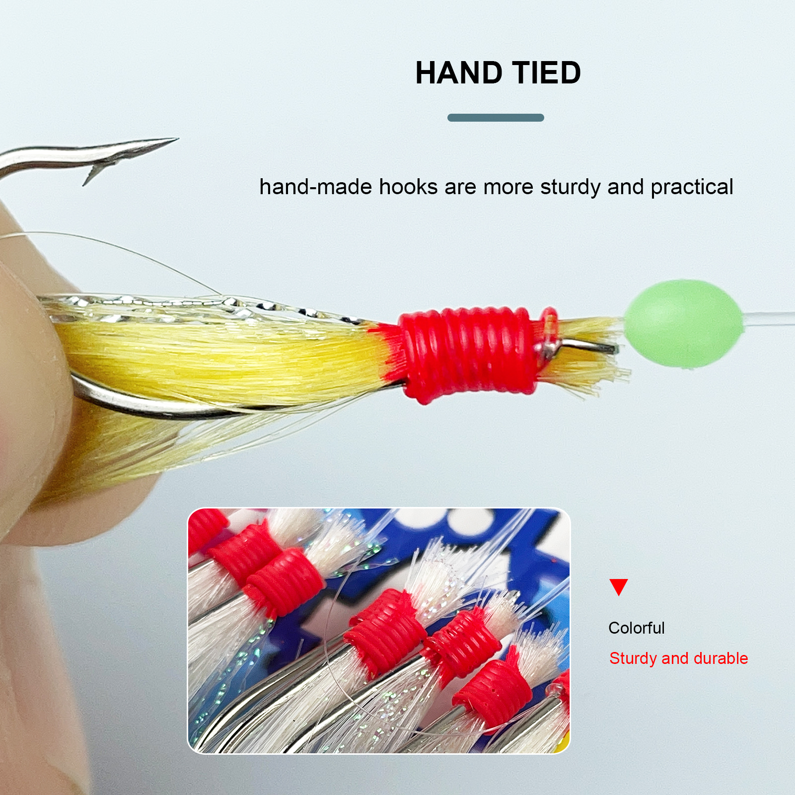 FREE FISHER 5pcs Sabiki Rigs Saltwater Luminous Fish Skin Swivels Beads 1/0 2/0 4/0 String Hooks Sea Fishing Lures Glow Baits Mackerel Pesca