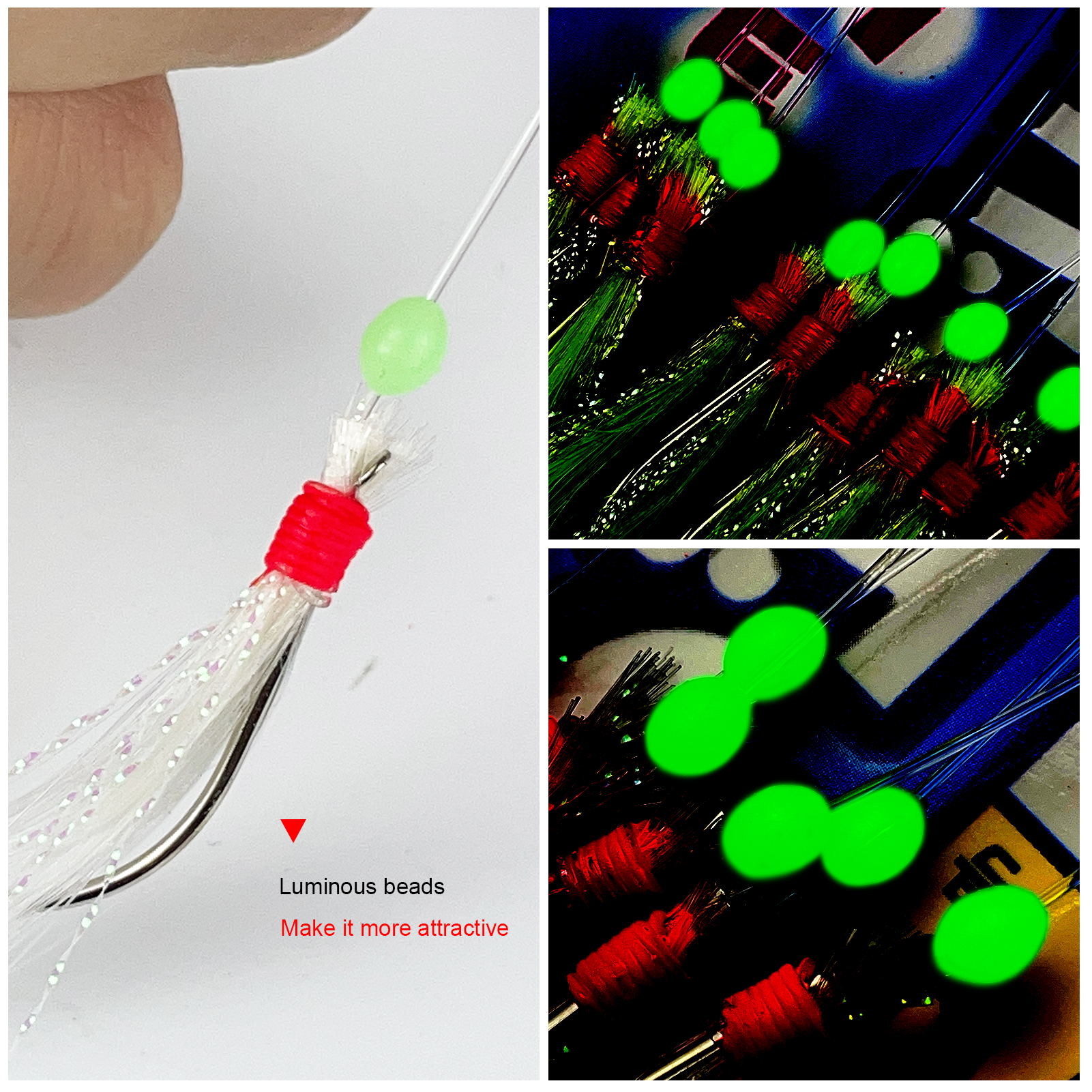 FREE FISHER 5pcs Sabiki Rigs Saltwater Luminous Fish Skin Swivels Beads 1/0 2/0 4/0 String Hooks Sea Fishing Lures Glow Baits Mackerel Pesca