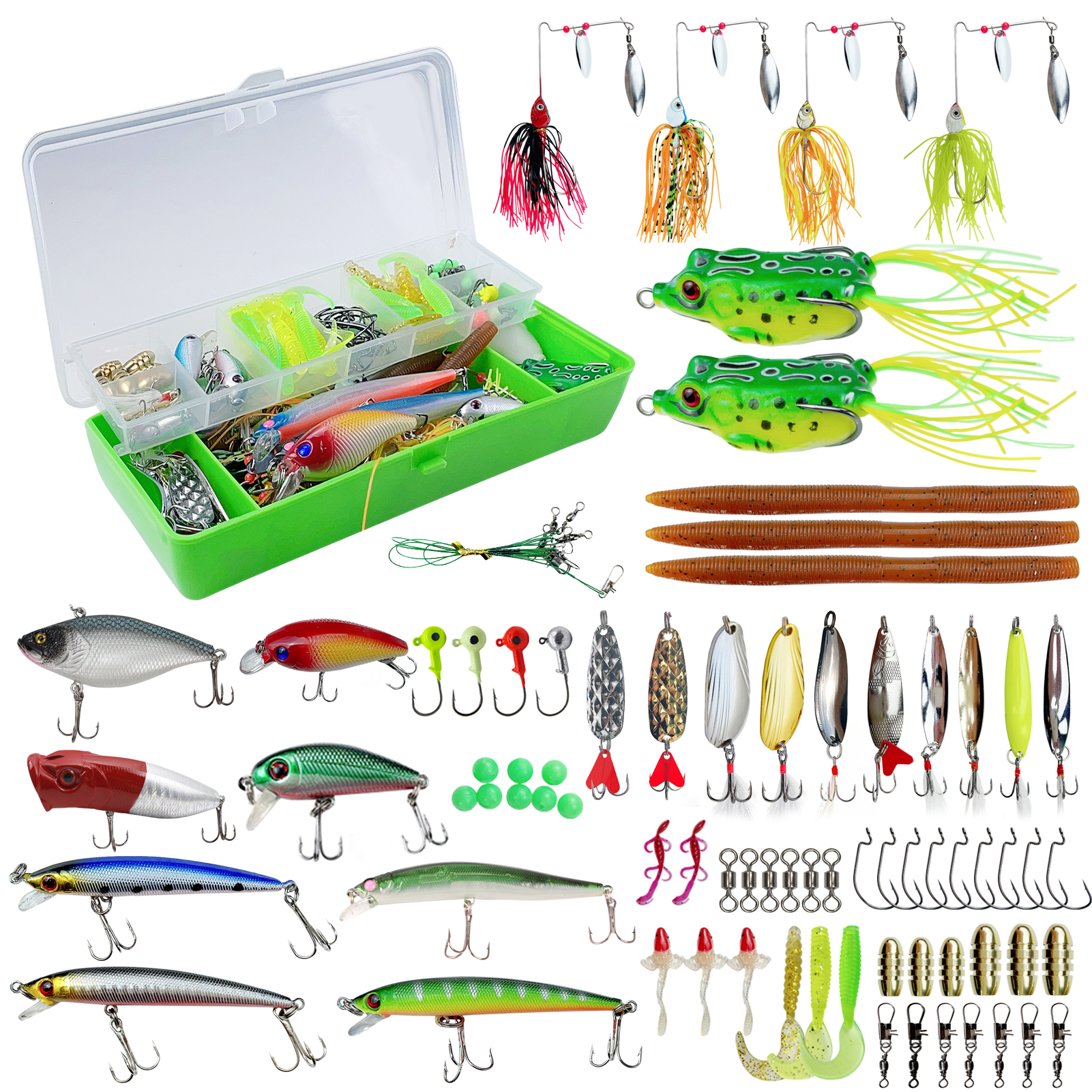 FREE FISHER Fishing Lures Baits Crankbaits/Spinnerbaits/Plastic Worms/Jigs/Popper/Minnows/Crank Hooks/Spoon/Metal Jigs/Frogs/Swivels with Accessory Box