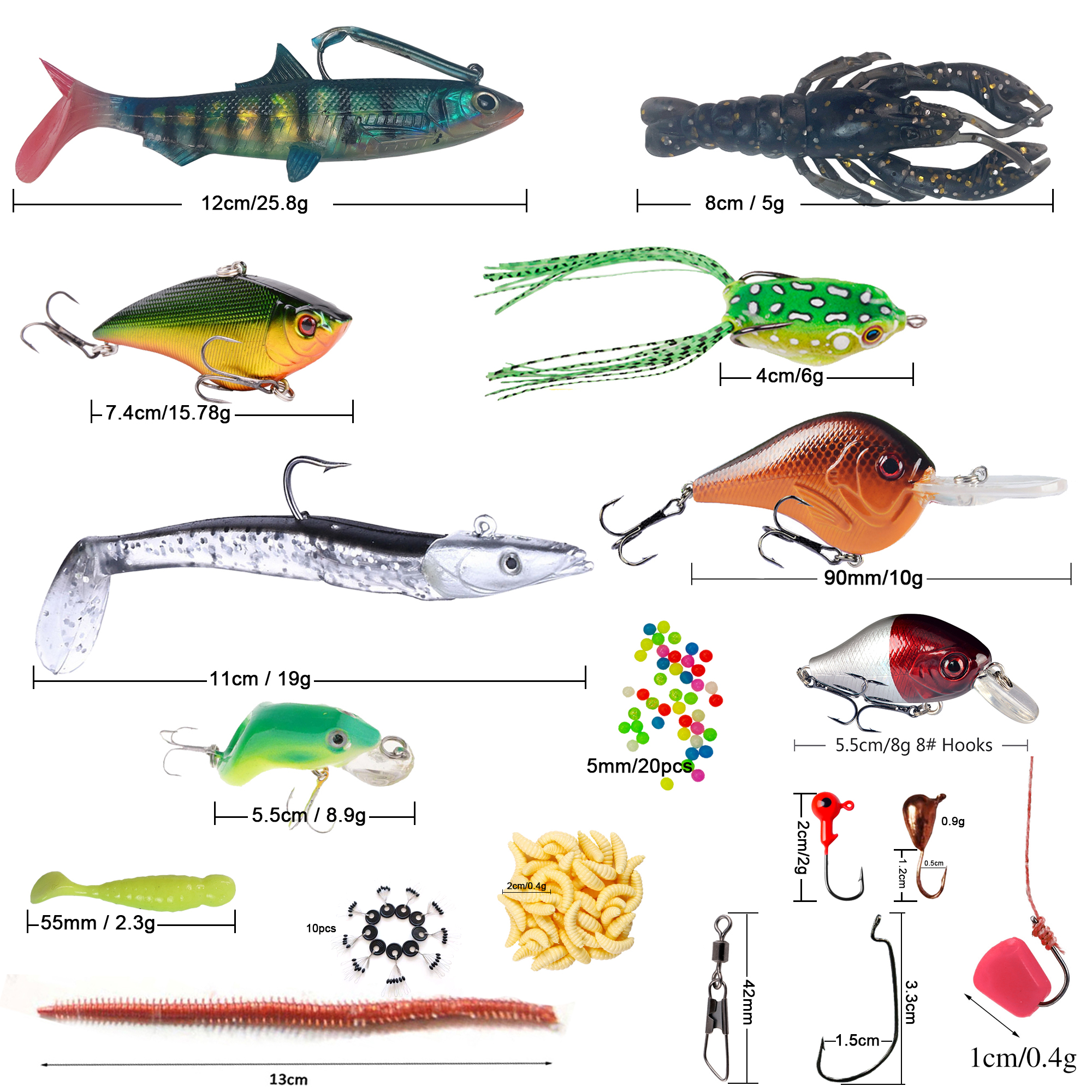 FREE FISHER 100pcs Fishing Lures Set Lead Head Soft Baits Minnow Crankbaits Spinner Fishhook Swivels Beads Frogs Fishing Jigs Swimbaits Kit