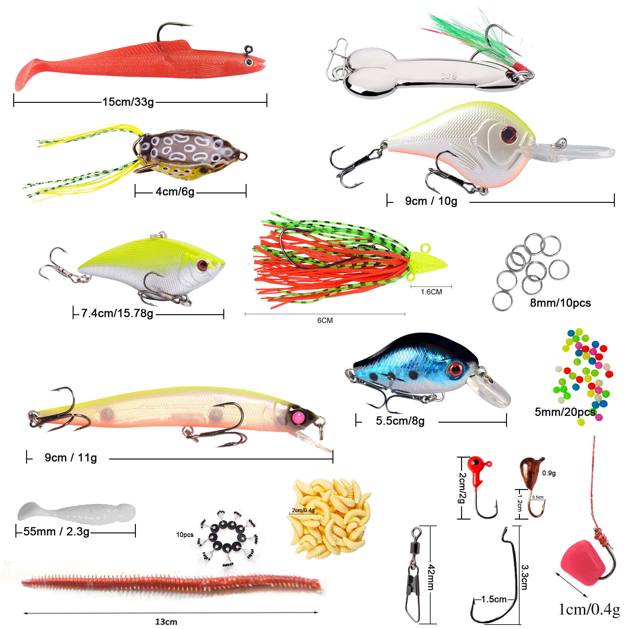 FREE FISHER 100pcs Fishing Lures Set Lead Head Soft Baits Minnow Crankbaits Spinner Fishhook Swivels Beads Frogs Fishing Jigs Swimbaits Kit