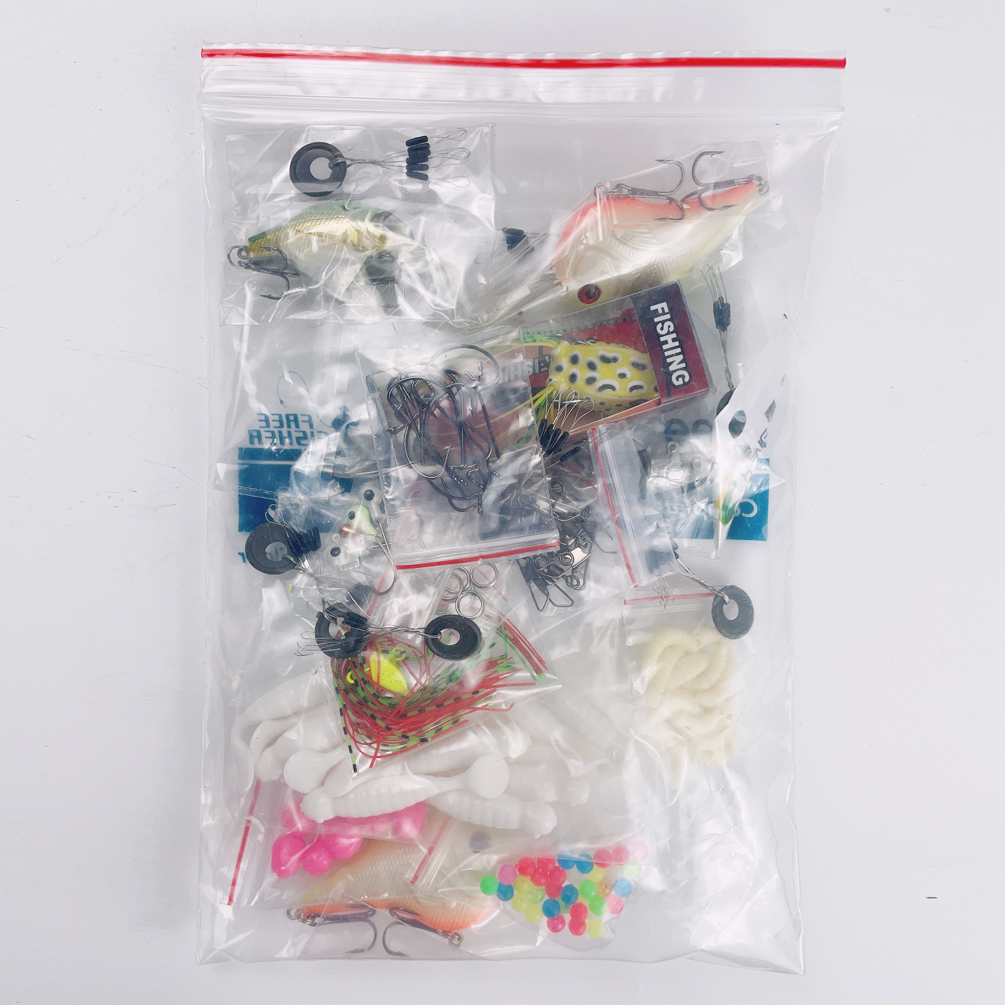 FREE FISHER 100pcs Fishing Lures Set Lead Head Soft Baits Minnow Crankbaits Spinner Fishhook Swivels Beads Frogs Fishing Jigs Swimbaits Kit