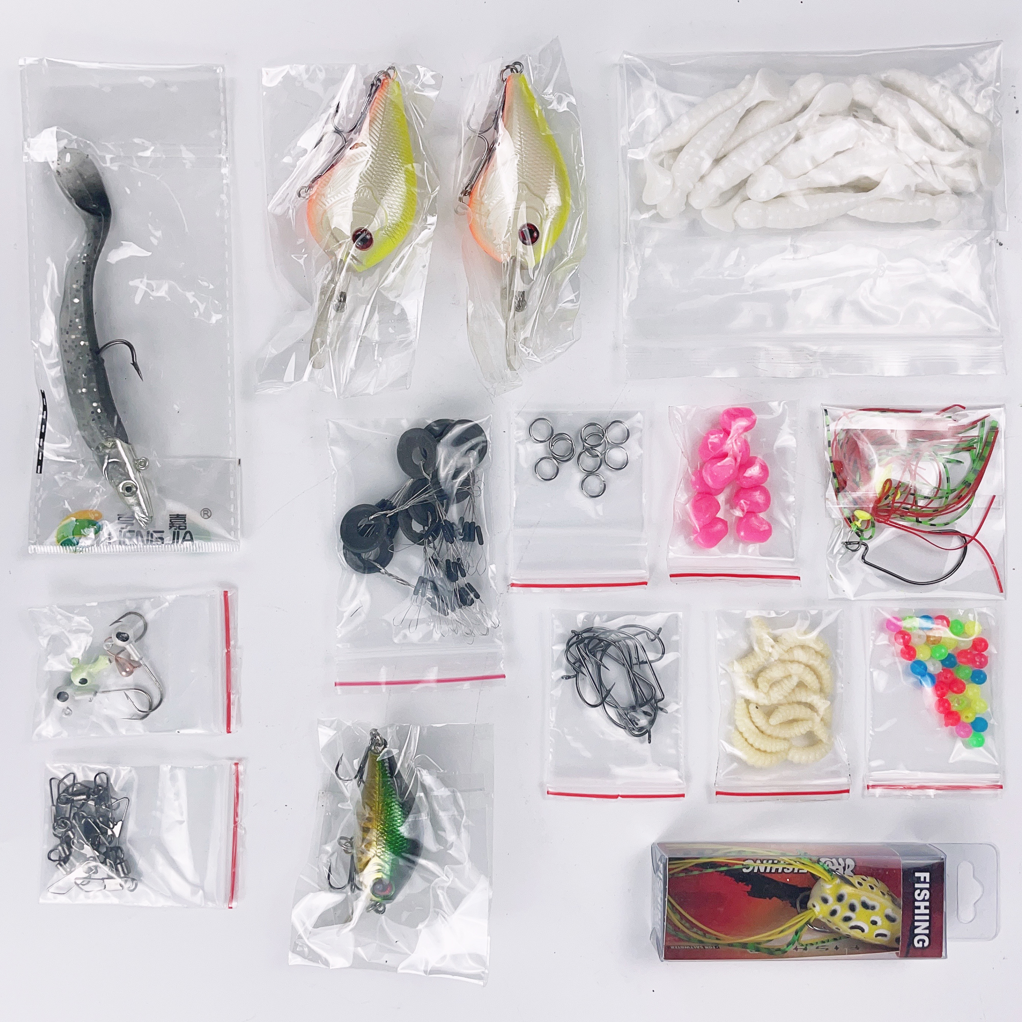 FREE FISHER 100pcs Fishing Lures Set Lead Head Soft Baits Minnow Crankbaits Spinner Fishhook Swivels Beads Frogs Fishing Jigs Swimbaits Kit