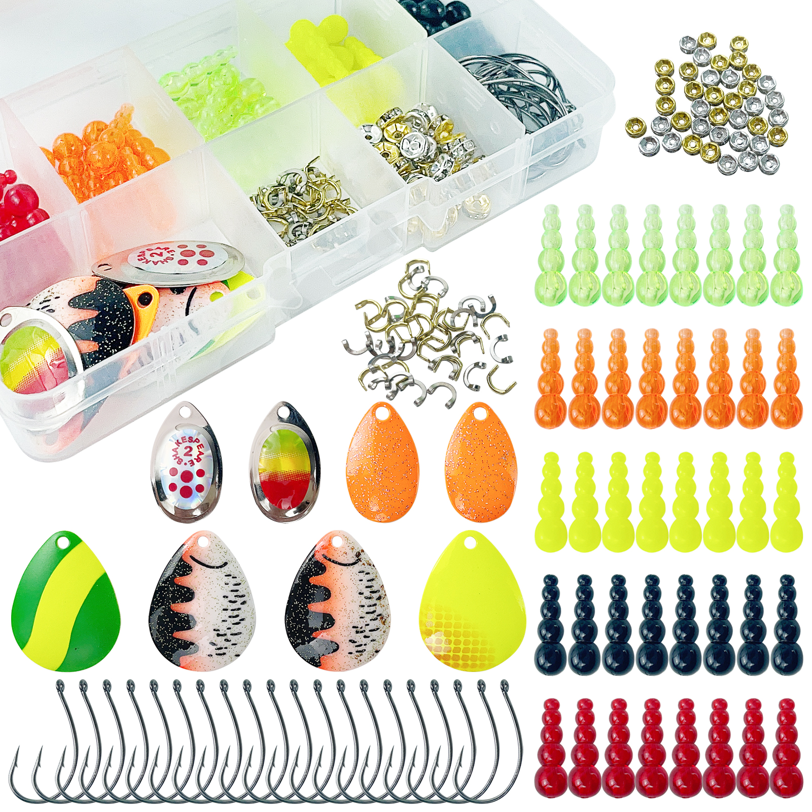 FREE FISHER 149-241pcs Fishing Spinners Set Beads Metal Sequins Hooks DIY Spinnerbaits Accessories Rooster Blades Tackle Box for Trout/Bass