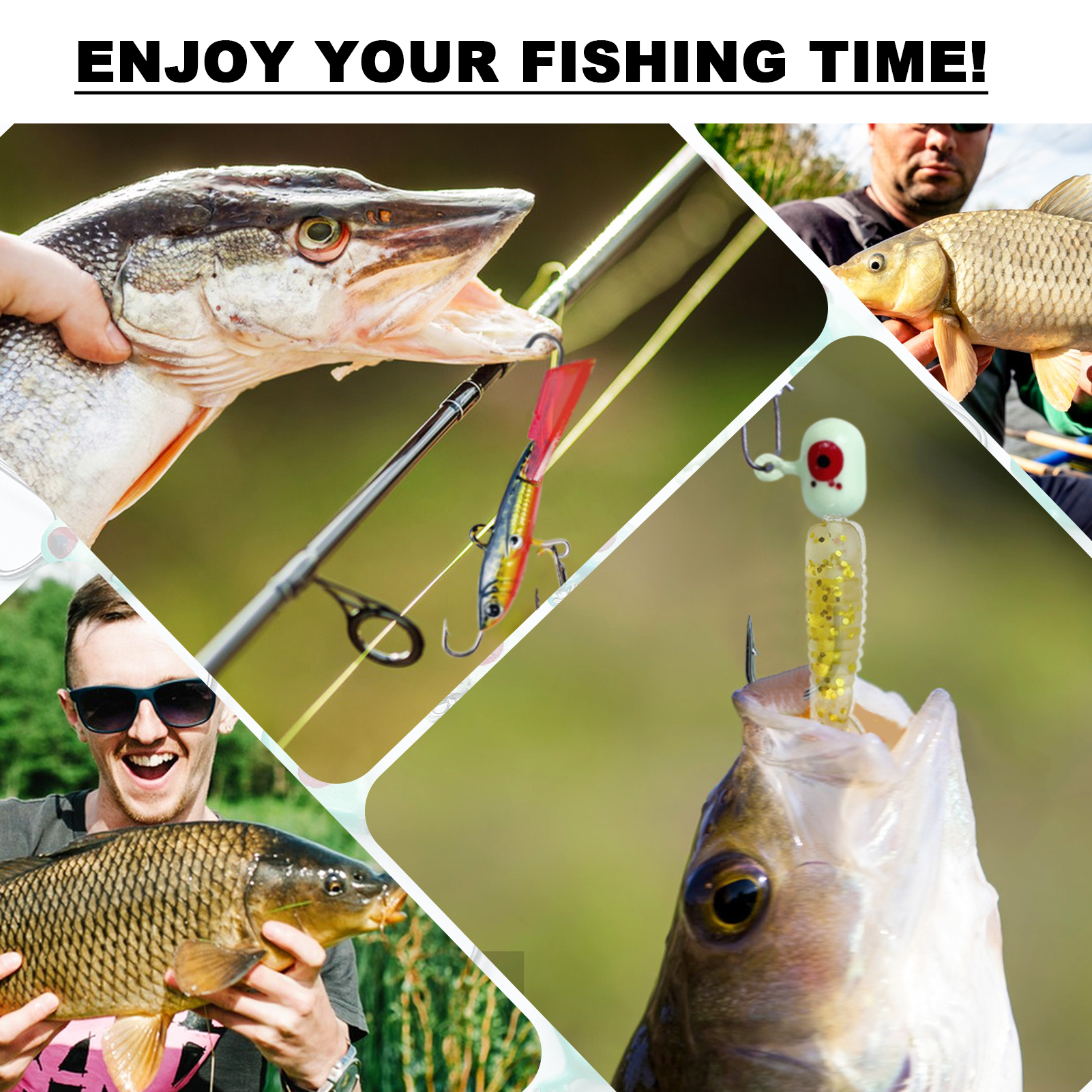 FREE FISHER 113pcs Ice Fishing Hooks Kit Sharp Jig Hooks VIB Soft Baits Luminous Shrimp Bug Lures Panfish Crappie Jigs Fishing Tackle Box