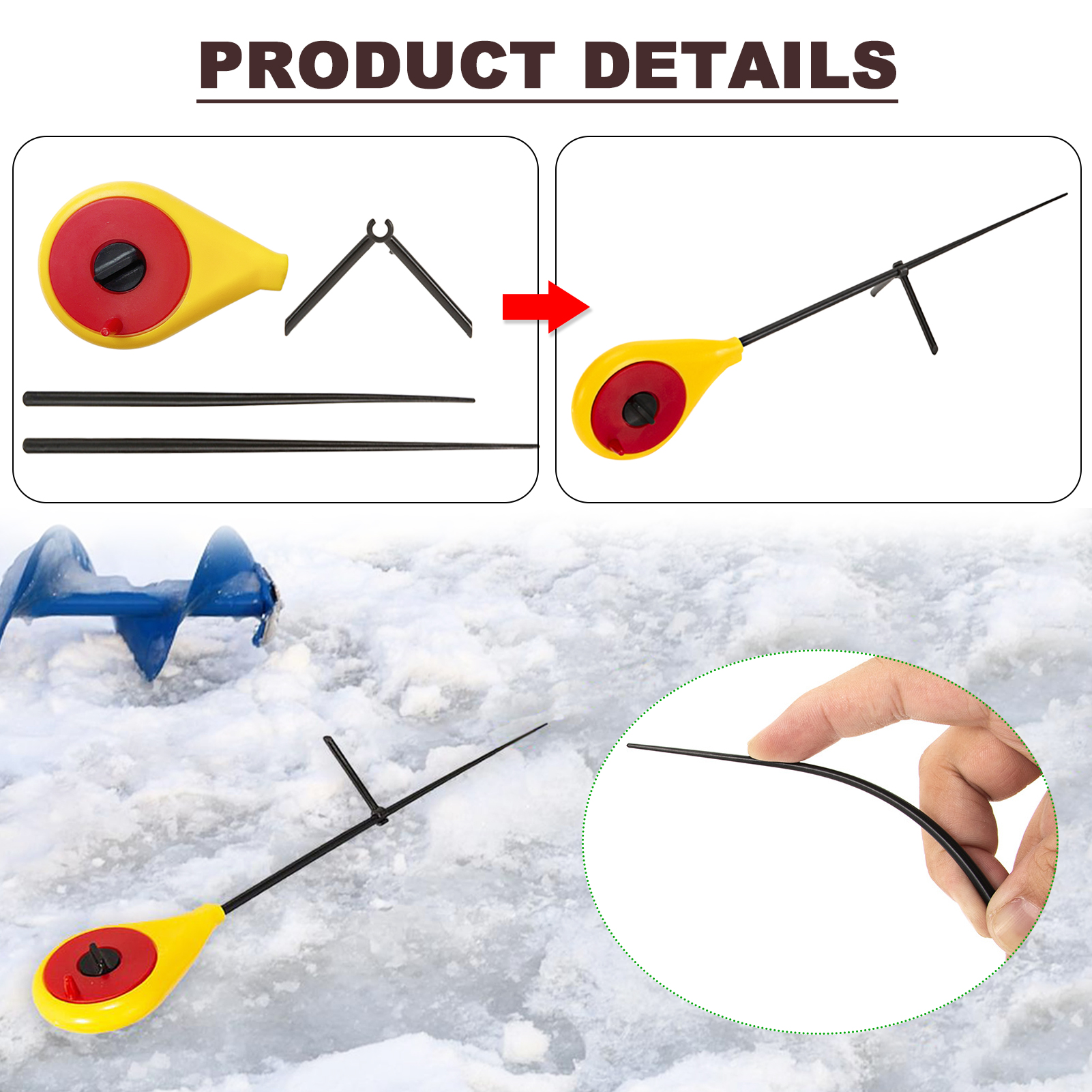 FREE FISHER 104pcs Ice Fishing Kit Treble Jigs Crank Hooks Luminous Soft Shrimp Swimbaits Panfish Mini Ice Fishing Rod Accessories with Box