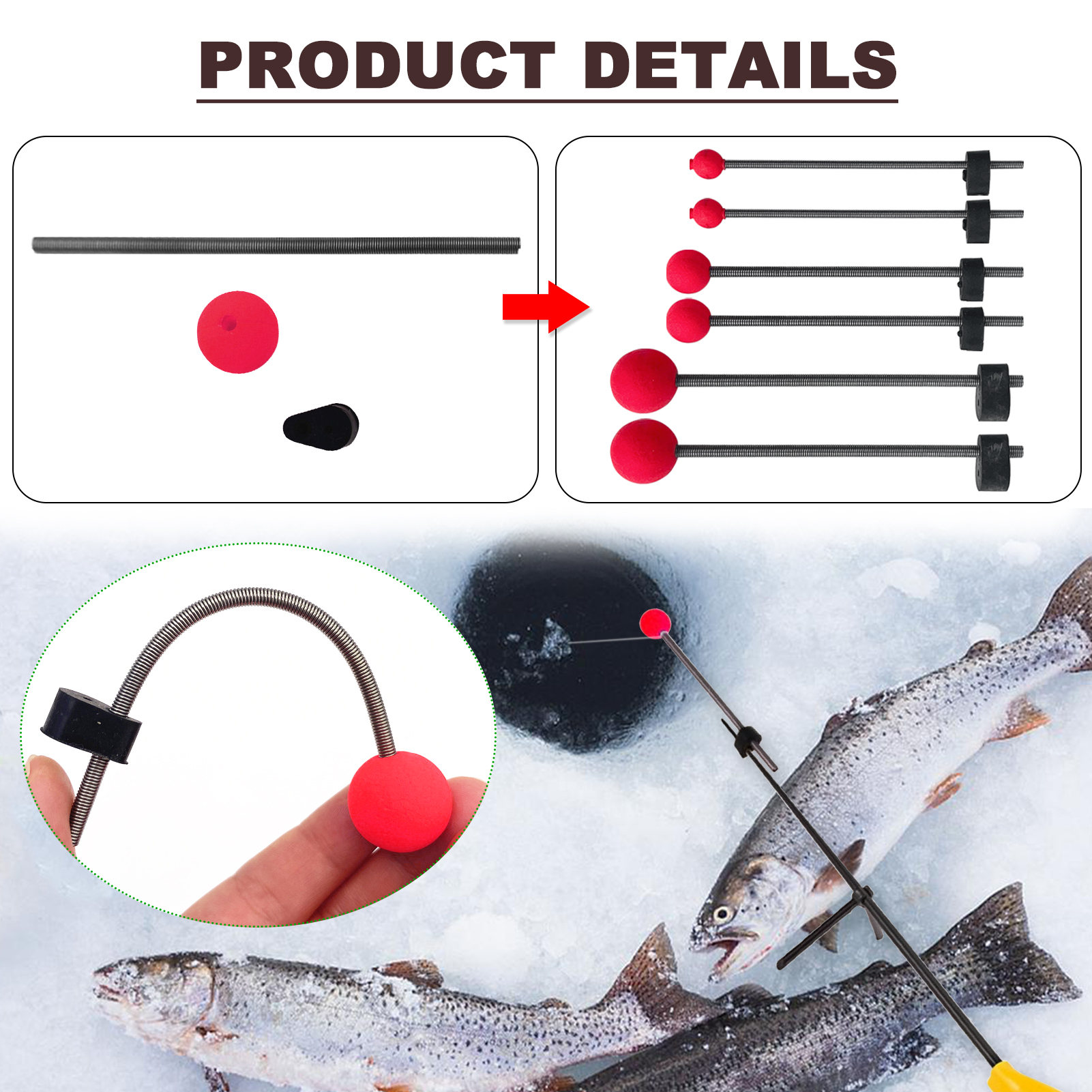 FREE FISHER 104pcs Ice Fishing Kit Treble Jigs Crank Hooks Luminous Soft Shrimp Swimbaits Panfish Mini Ice Fishing Rod Accessories with Box