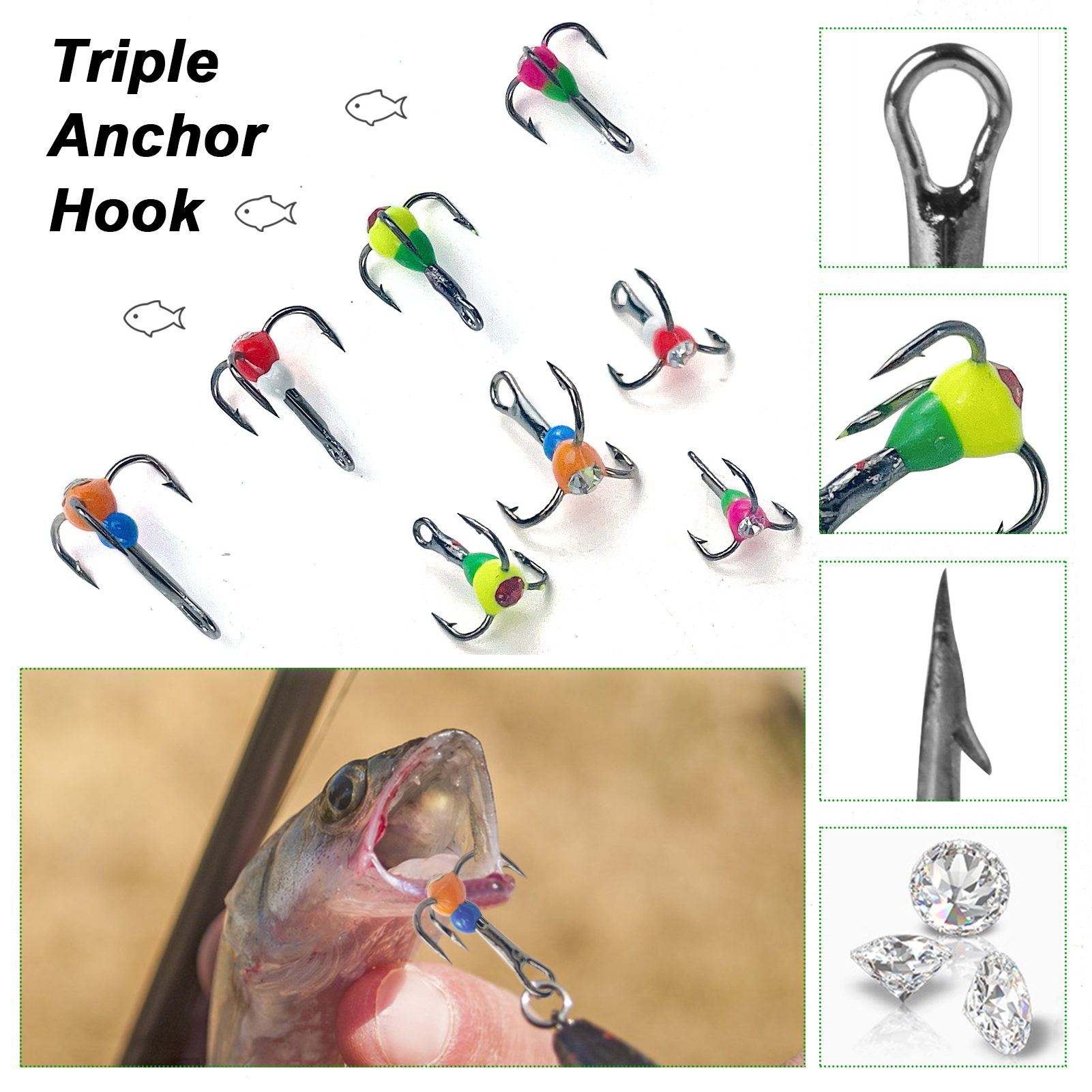 FREE FISHER 104pcs Ice Fishing Kit Treble Jigs Crank Hooks Luminous Soft Shrimp Swimbaits Panfish Mini Ice Fishing Rod Accessories with Box