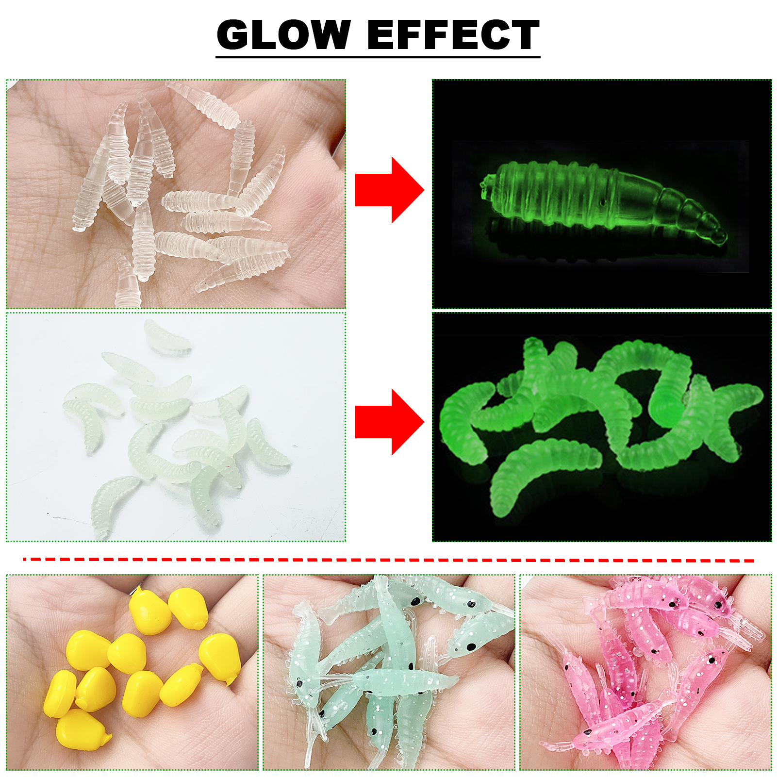 FREE FISHER 104pcs Ice Fishing Kit Treble Jigs Crank Hooks Luminous Soft Shrimp Swimbaits Panfish Mini Ice Fishing Rod Accessories with Box