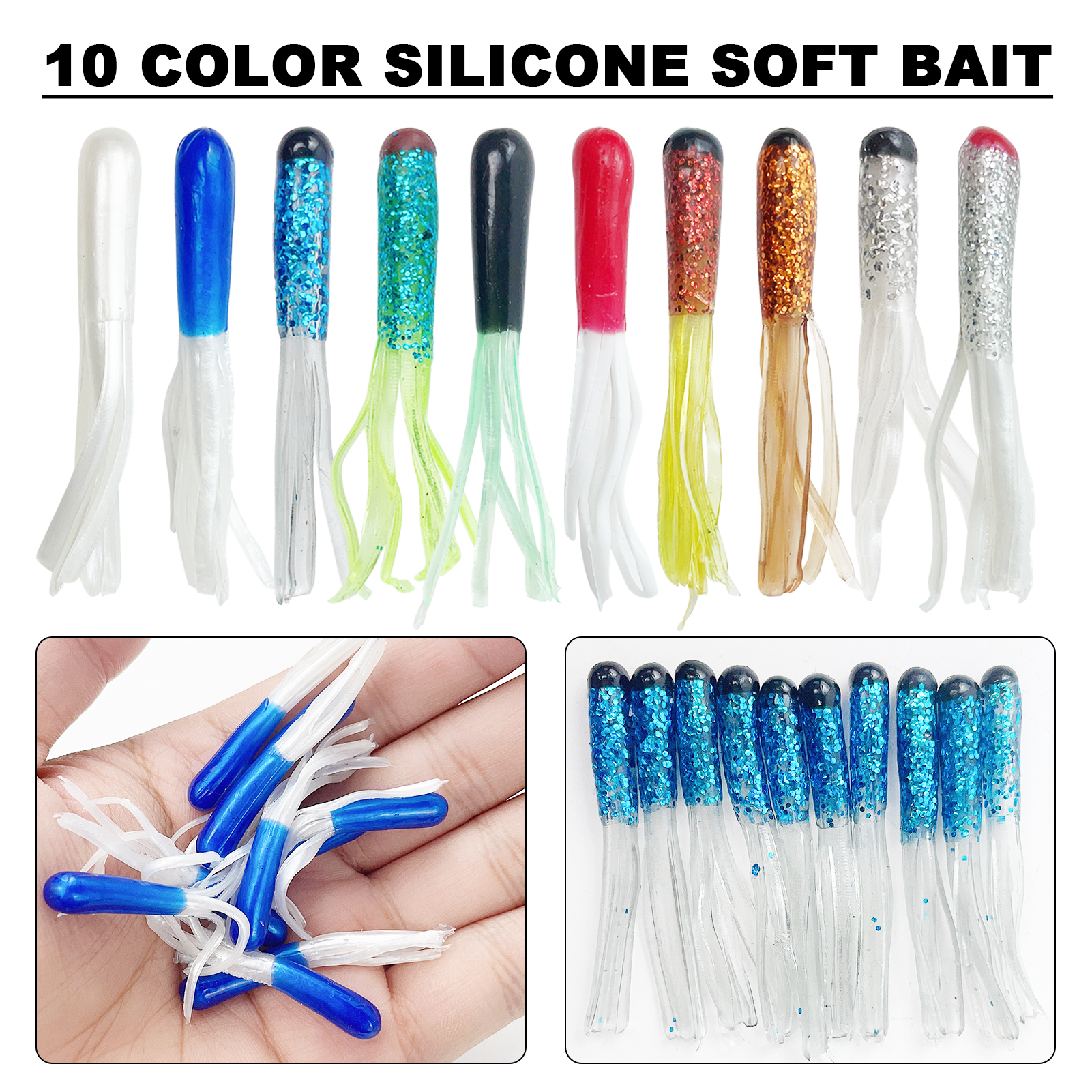 FREE FISHER 131pcs Fishing Baits Kit Soft Tube Lures 1.5g Jigs Pre-Rigged Fishing Hollow 5.5cm 0.8g Octopus Jig Hooks Head Grub Swimbaits