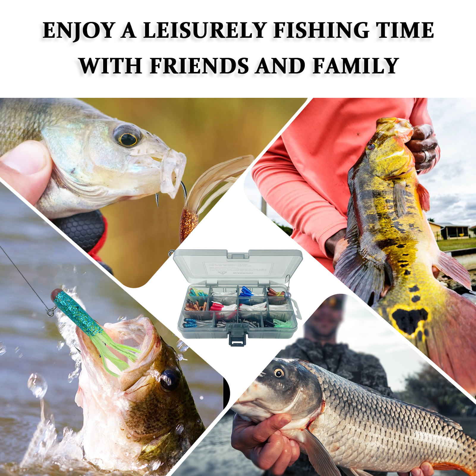 FREE FISHER 131pcs Fishing Baits Kit Soft Tube Lures 1.5g Jigs Pre-Rigged Fishing Hollow 5.5cm 0.8g Octopus Jig Hooks Head Grub Swimbaits