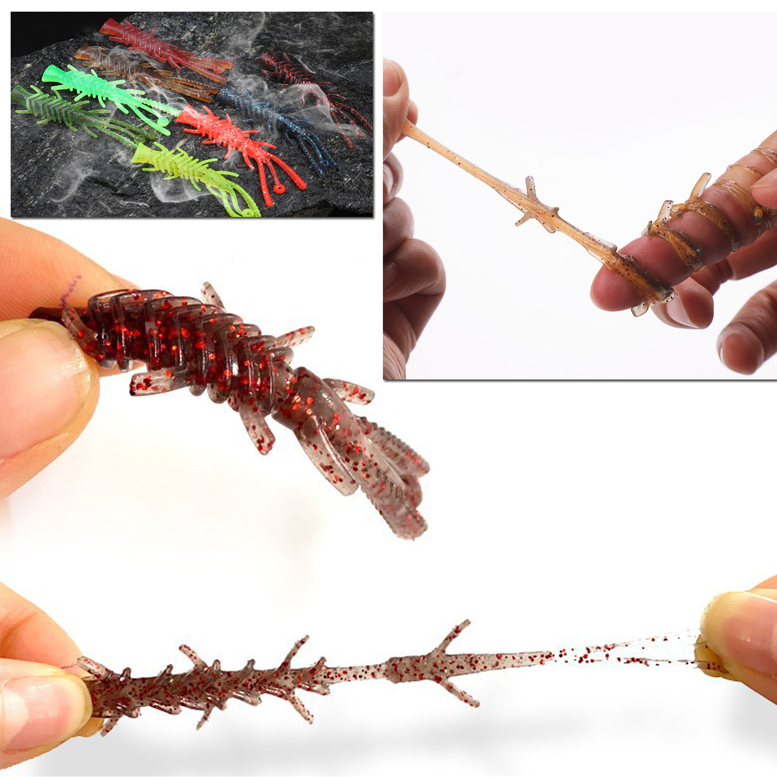 FREE FISHER Fishing Lead Head Jig Hooks with Soft Lures 6.5cm 2g NEID FLOATING SHRIMPS Swimbaits Fishing Jigs 2.5-5g Walleye Shad Baits for Bass(Pack of 71)