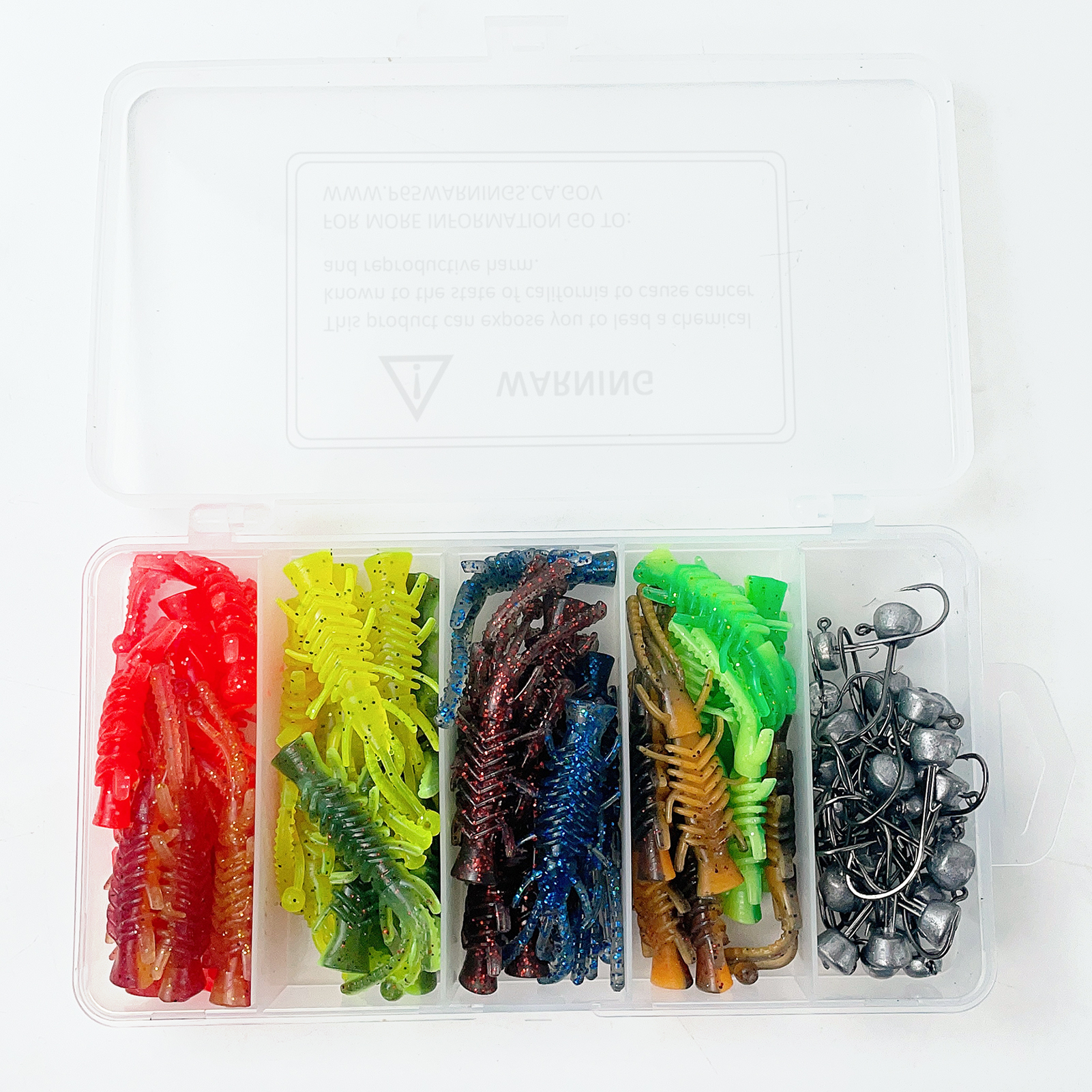 FREE FISHER Fishing Lead Head Jig Hooks with Soft Lures 6.5cm 2g NEID FLOATING SHRIMPS Swimbaits Fishing Jigs 2.5-5g Walleye Shad Baits for Bass(Pack of 71)