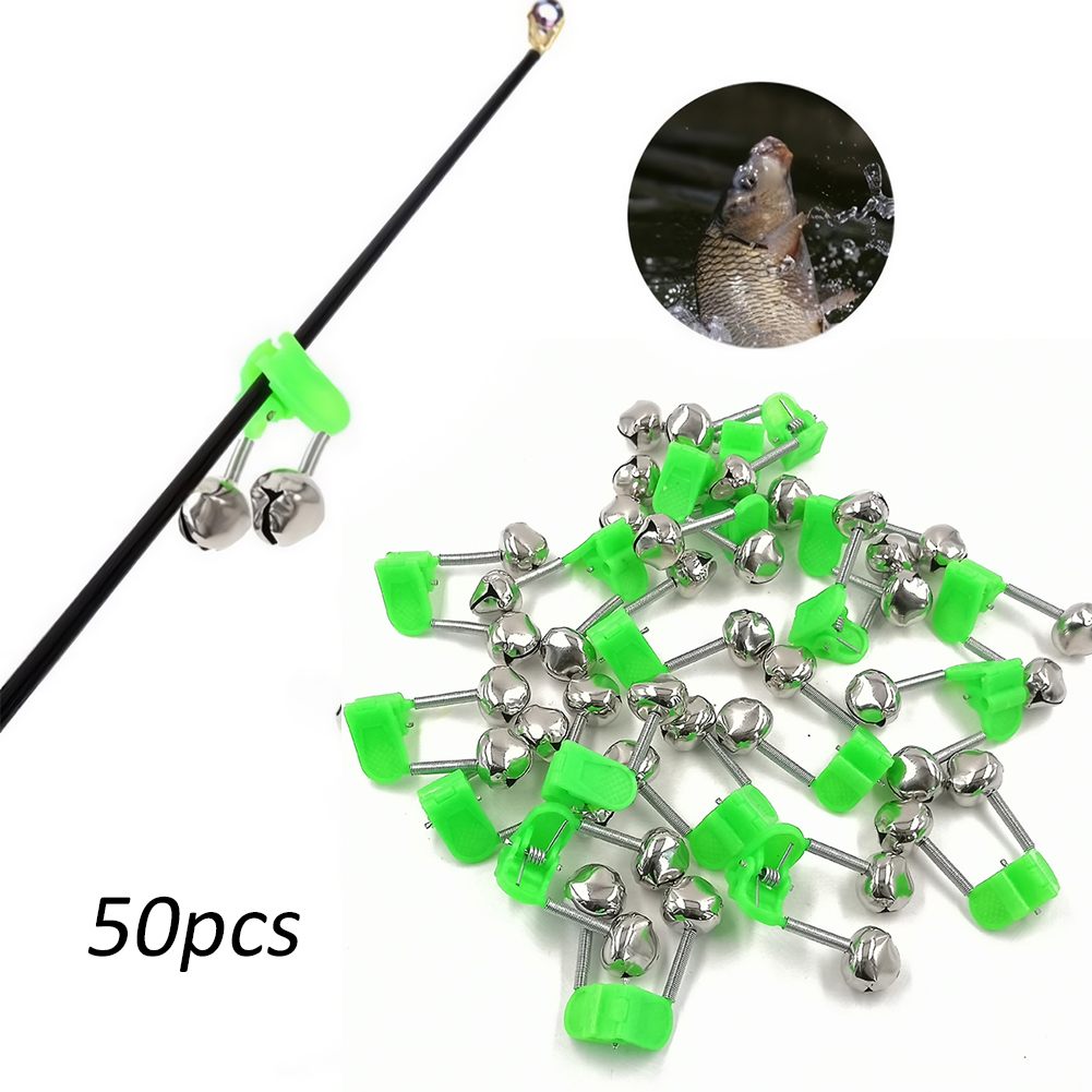 FREE FISHER 50pcs/Lot Fishing Bells Sea Fishing 5cm Rod Bell with Clip Catfish Bells Alarm Dual Alert Ring Fishing Bite Alarm Indicator Accessories