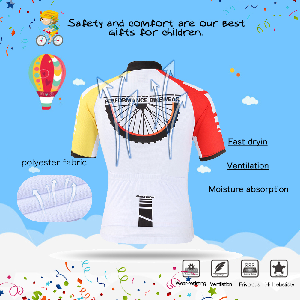 FREE FISHER Kids Cycling Jersey Set Cartoon Children Cycling Clothing Summer Bike Jersey Shorts Quick Dry Bicycle Jersey Suit