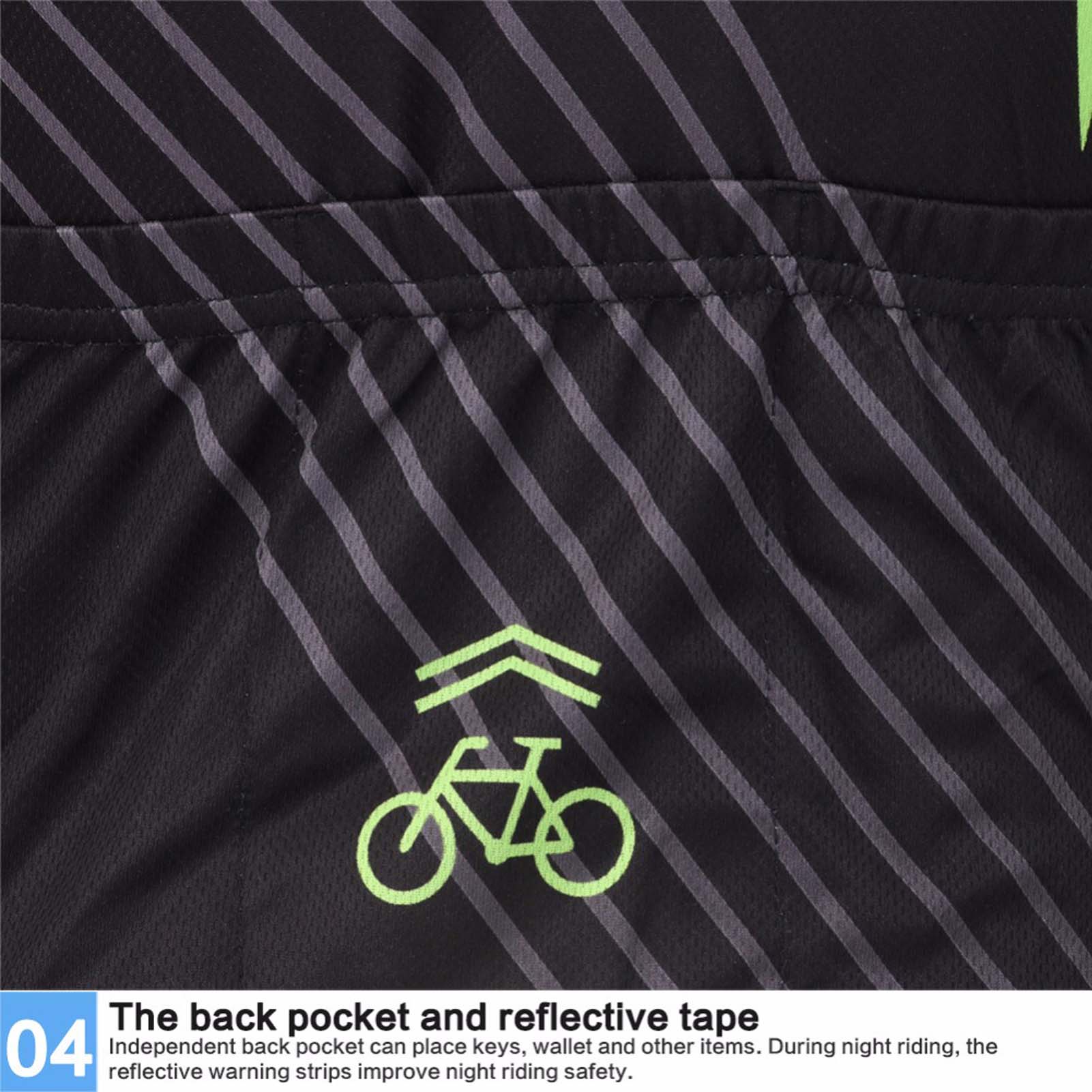 FREE FISHER Short Sleeve Boys Cycling Jersey Full Zipper Quick-Dry Breathable Mesh Bicycle Tops and Padded Shorts Racing Black Green