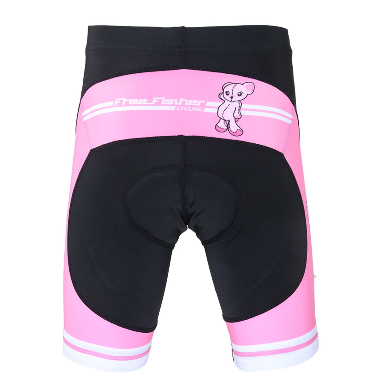 FREE FISHER Girls Short Sleeve Cycling Jersey Full Zipper Quick-Dry Breathable Mesh Bicycle Tops and Padded Shorts Pink Bear