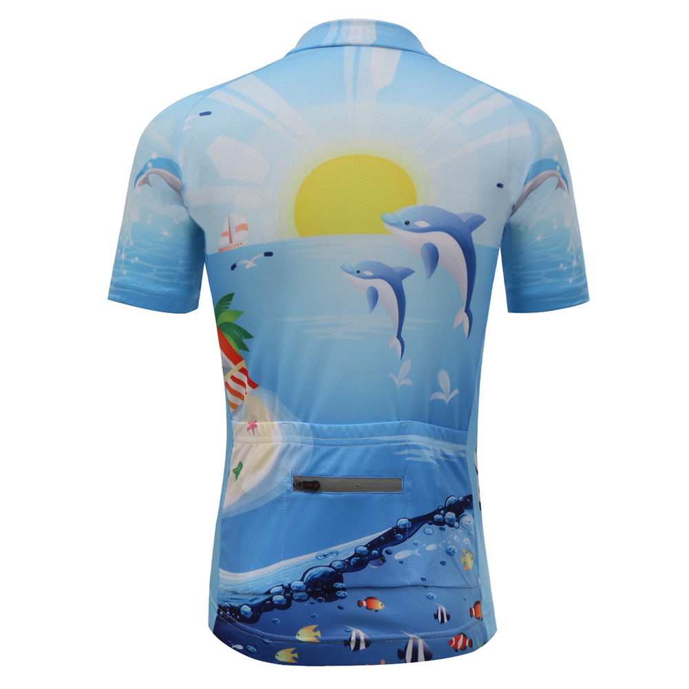 FREE FISHER Cycling Jersey Short Sleeve Boys Girls Full Zipper Quick-Dry Breathable Mesh Kids Bicycle Tops+Padded Shorts Sun Dolphin