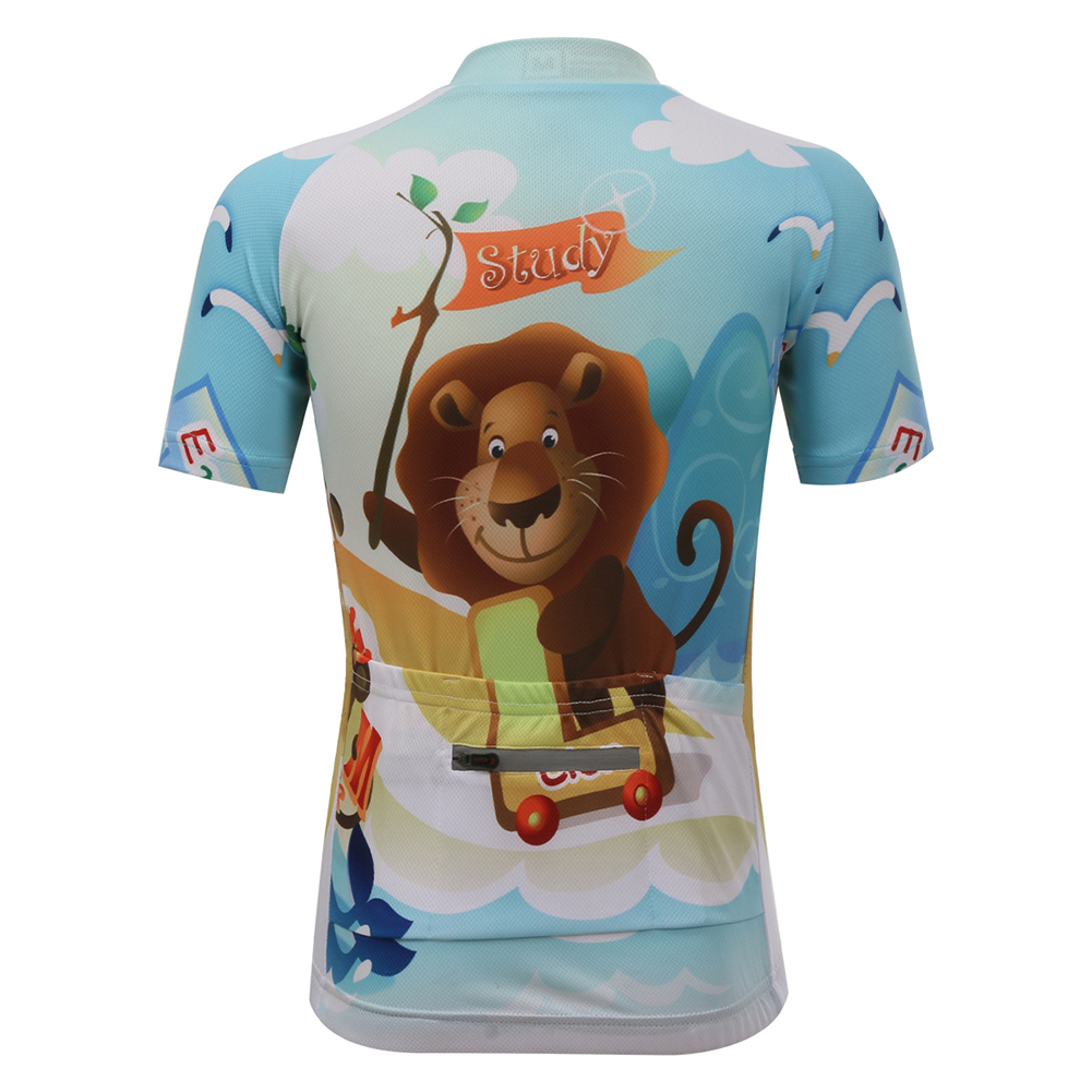 FREE FISHER Cycling Jersey Short Sleeve Boys Girls Full Zipper Quick-Dry Breathable Mesh Kids Riding Bike Tops+Padded Shorts Forest Animals