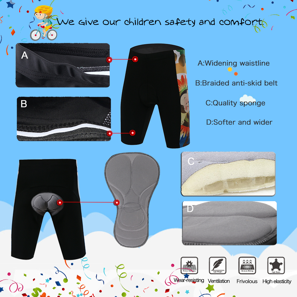 FREE FISHER Cycling Jersey Short Sleeve Boys Girls Full Zipper Quick-Dry Breathable Mesh Kids Riding Bike Tops+Padded Shorts Forest Animals