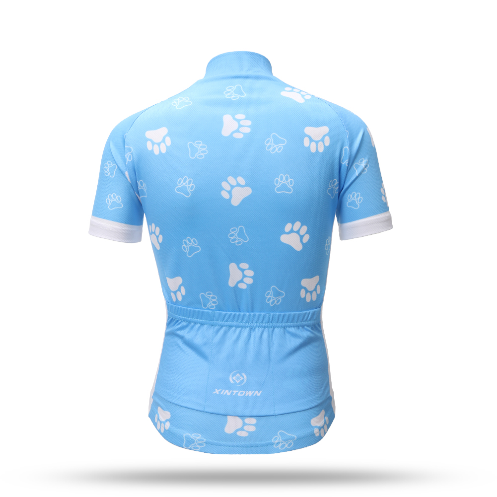 FREE FISHER Blue Dog Printed Kids Cycling Jersey Quick-Dry Breathable Short Sleeve Boys MTB Riding Bike Tops+Padded Shorts