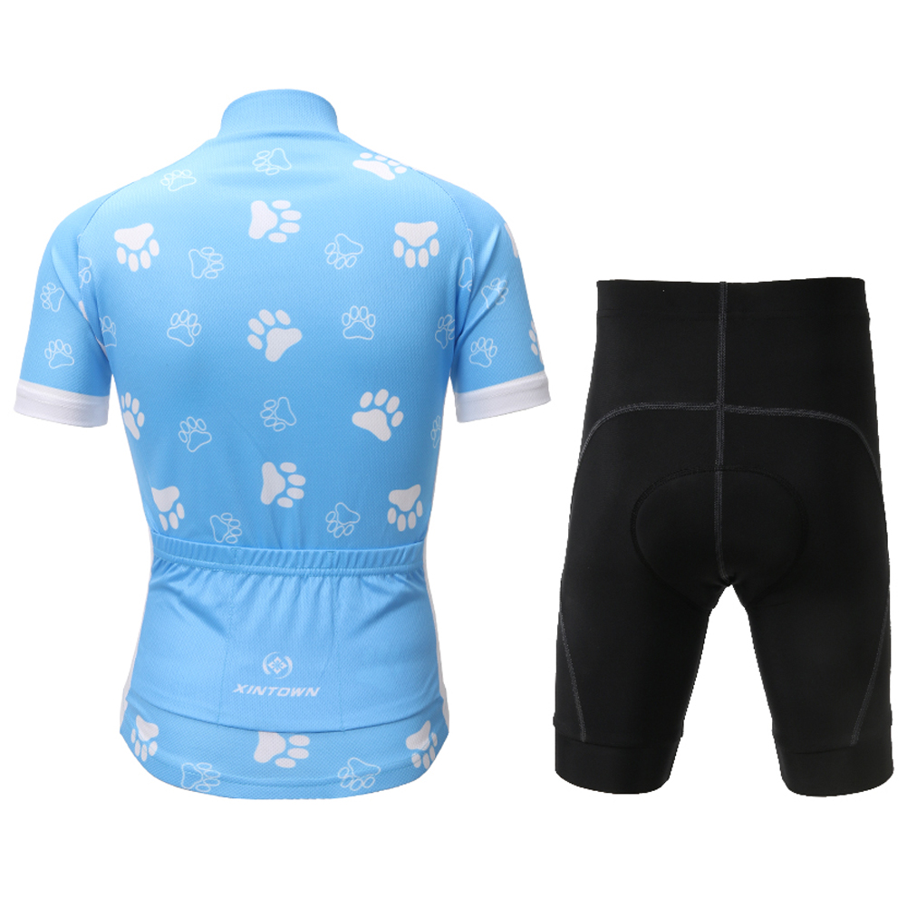 FREE FISHER Blue Dog Printed Kids Cycling Jersey Quick-Dry Breathable Short Sleeve Boys MTB Riding Bike Tops+Padded Shorts