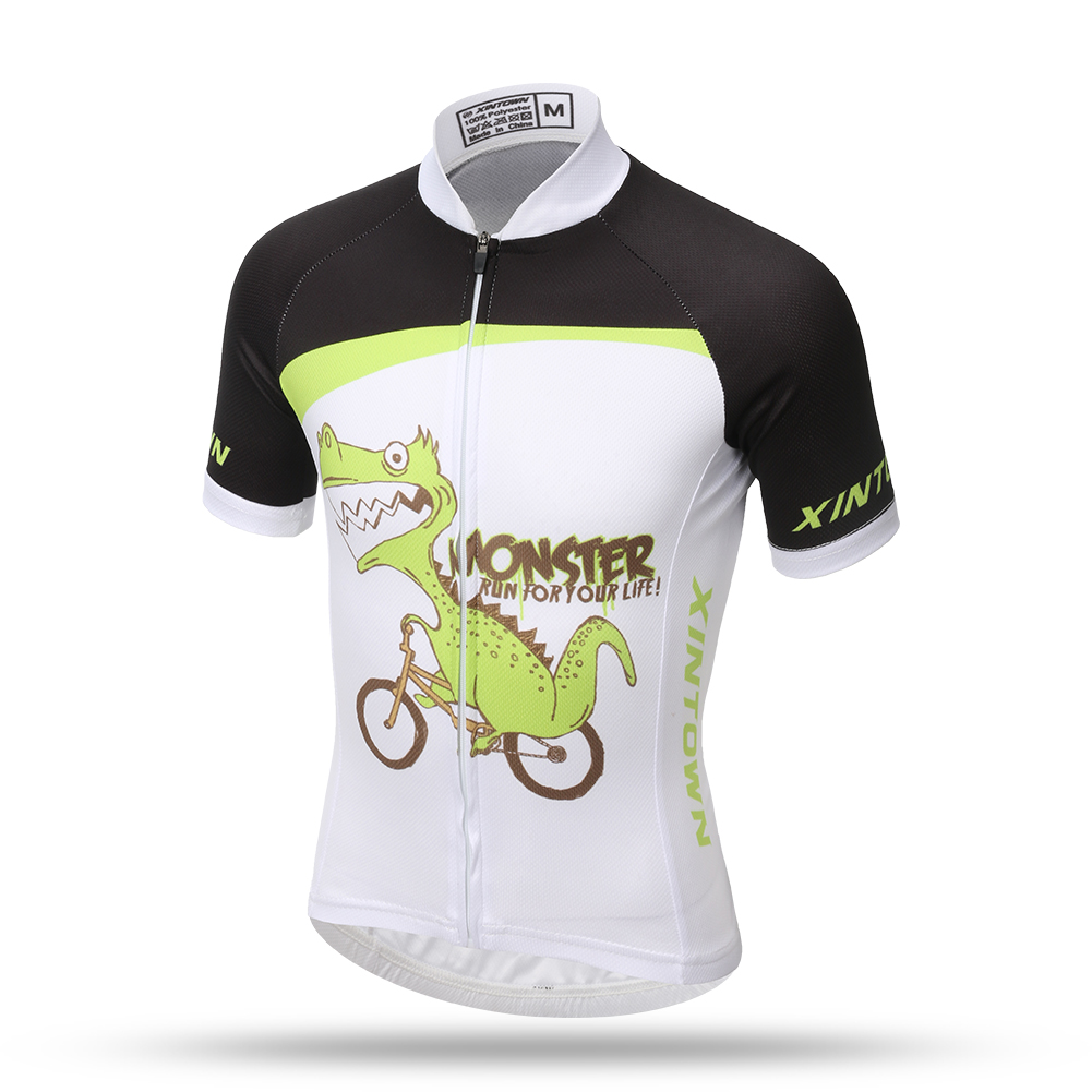 FREE FISHER Cartoon Printed Kids Cycling Jersey Quick-Dry Breathable Short Sleeve Boys MTB Riding Bike Tops+Padded Shorts