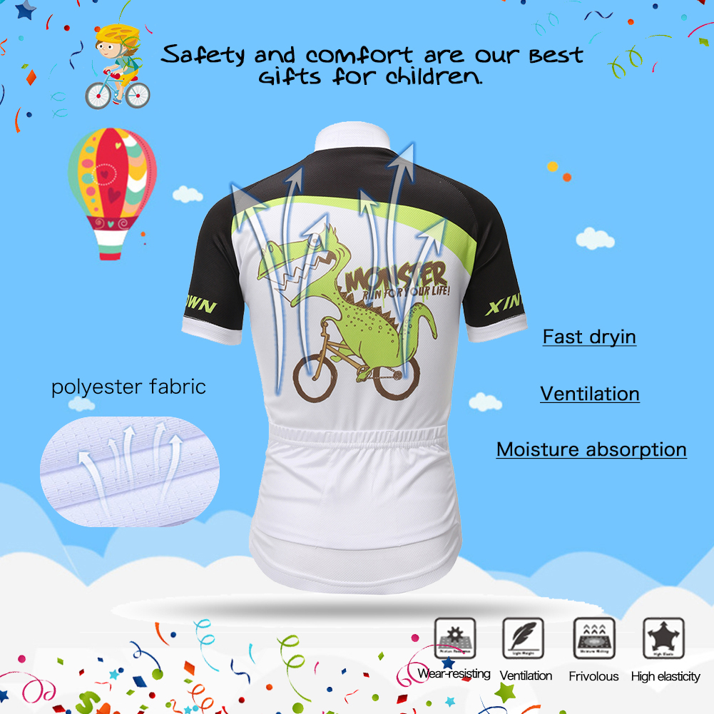 FREE FISHER Cartoon Printed Kids Cycling Jersey Quick-Dry Breathable Short Sleeve Boys MTB Riding Bike Tops+Padded Shorts