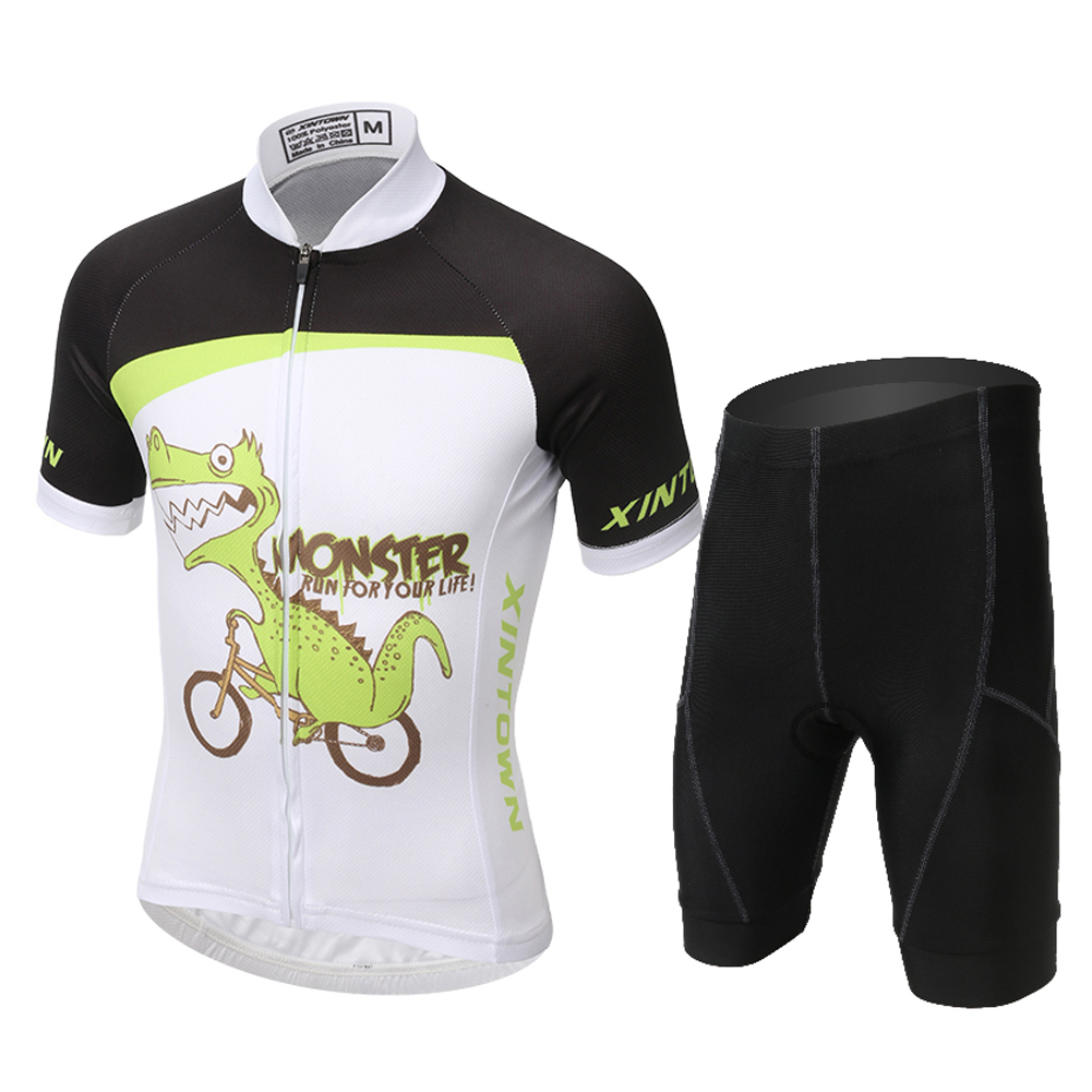 FREE FISHER Cartoon Printed Kids Cycling Jersey Quick-Dry Breathable Short Sleeve Boys MTB Riding Bike Tops+Padded Shorts
