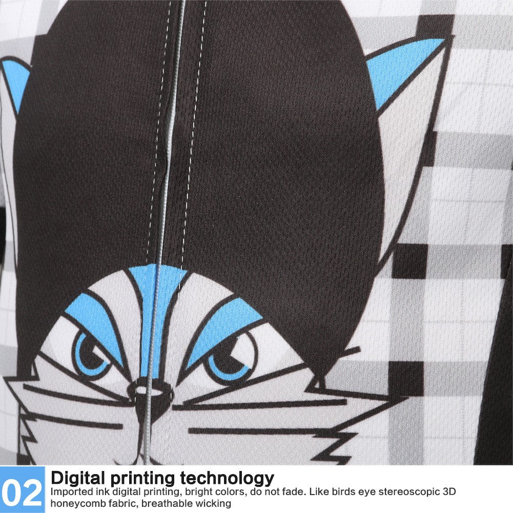 FREE FISHER Latticed Boys Cycling Jersey Set Quick-Dry Breathable Short Sleeve Cat Printed MTB Riding Bicycle Tops+Padded Shorts