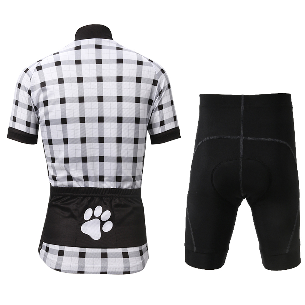 FREE FISHER Latticed Boys Cycling Jersey Set Quick-Dry Breathable Short Sleeve Cat Printed MTB Riding Bicycle Tops+Padded Shorts