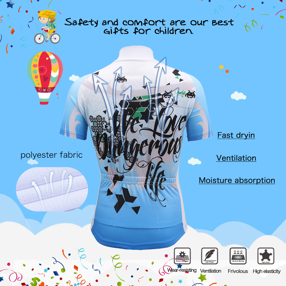 FREE FISHER Boys Cycling Jersey + Padded Shorts Quick-Dry Breathable Short Sleeve MTB Riding Digital Blue Bicycle Tops