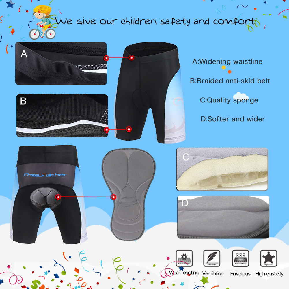 FREE FISHER Boys Cycling Jersey + Padded Shorts Quick-Dry Breathable Short Sleeve MTB Riding Digital Blue Bicycle Tops