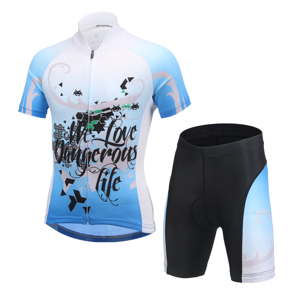 FREE FISHER Boys Cycling Jersey + Padded Shorts Quick-Dry Breathable Short Sleeve MTB Riding Digital Blue Bicycle Tops