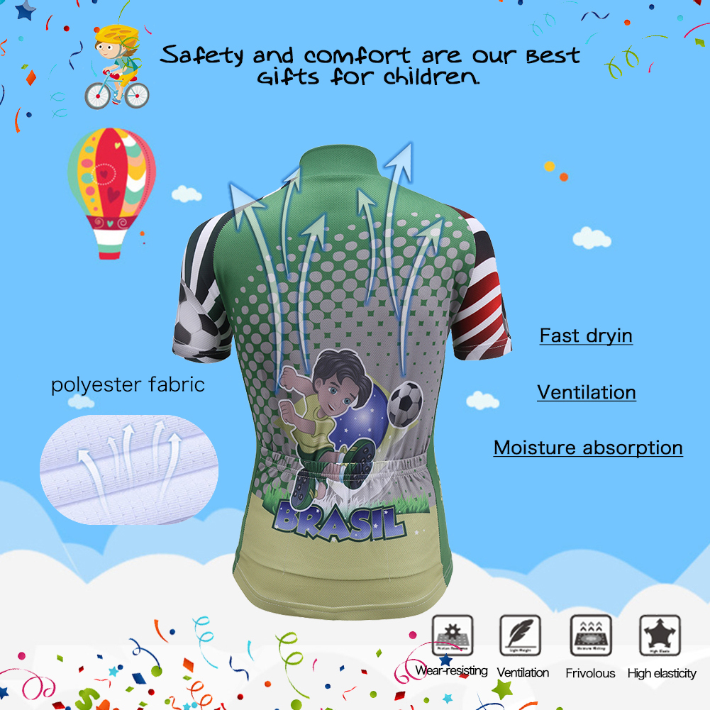 FREE FISHER Children's Cycling Jersey with Padded Shorts Breathable Quick-Dry Boys Short Sleeve Football MTB Riding Kids Bicycle Wear