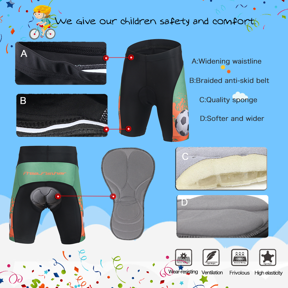 FREE FISHER Children's Cycling Jersey with Padded Shorts Breathable Quick-Dry Boys Short Sleeve Football MTB Riding Kids Bicycle Wear