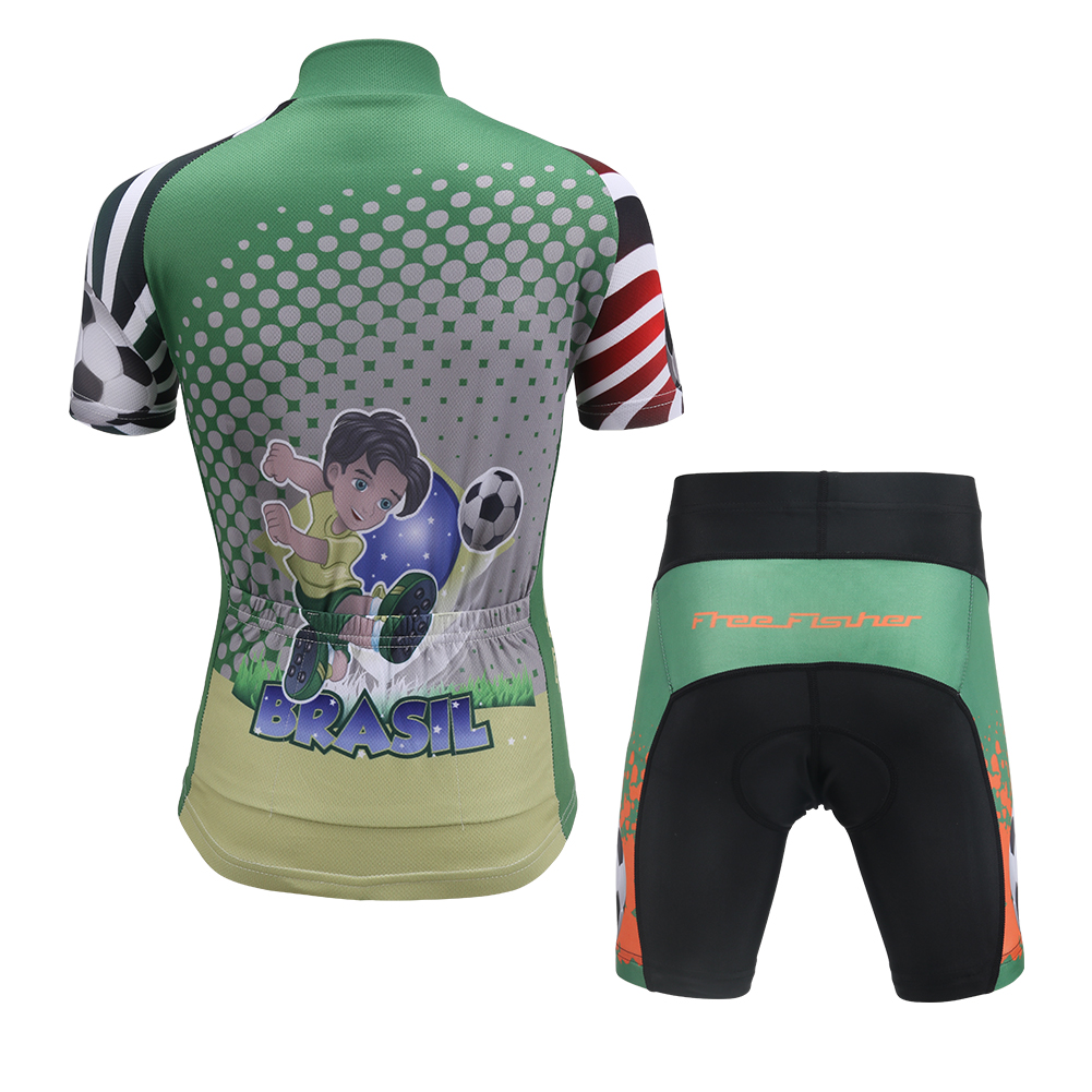 FREE FISHER Children's Cycling Jersey with Padded Shorts Breathable Quick-Dry Boys Short Sleeve Football MTB Riding Kids Bicycle Wear
