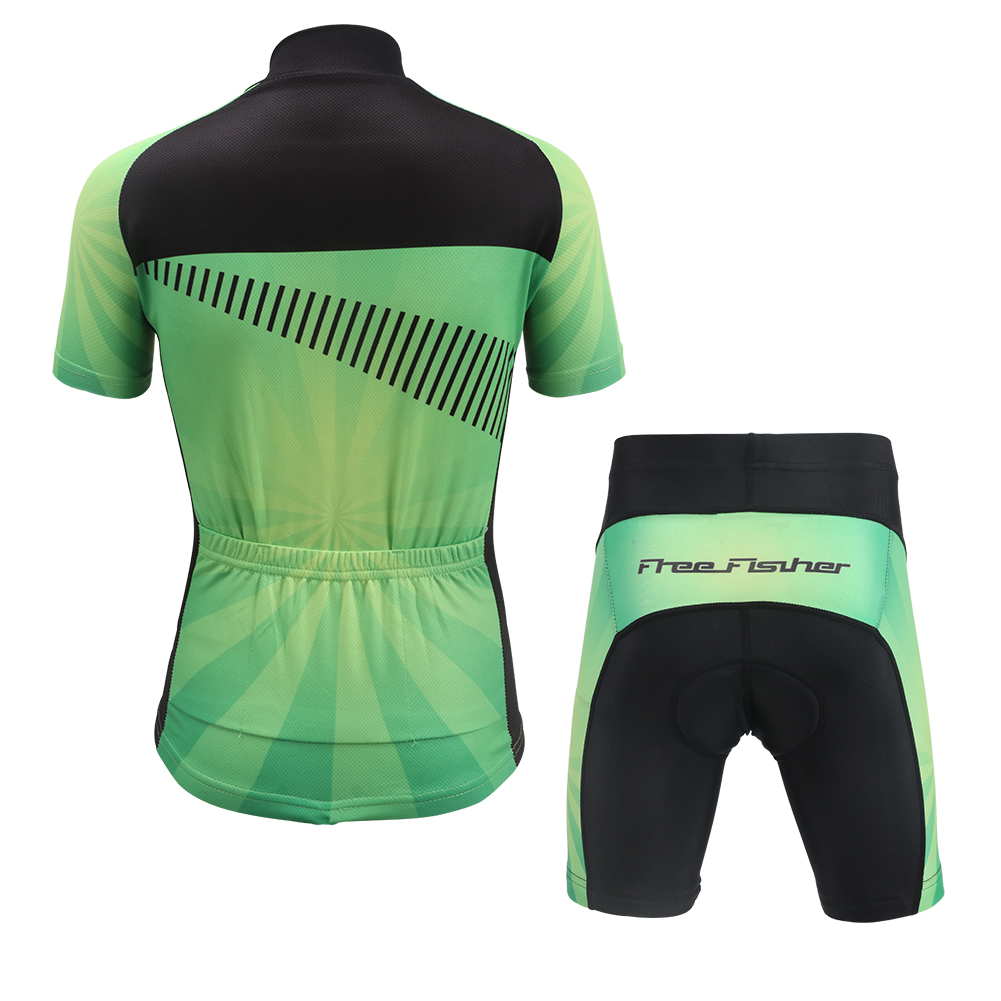 FREE FISHER MTB Riding Kids Bicycle Wear with Padded Shorts Breathable Quick-Dry Boys Short Sleeve Children's Cycling Jersey Set