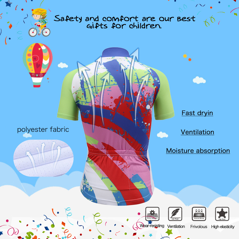 FREE FISHER Children's Cycling Wear Short Sleeve Mesh Cloth Breathable Boys Girls Bicycle Riding Tops with 3D Gel Cushion Shorts for Summer