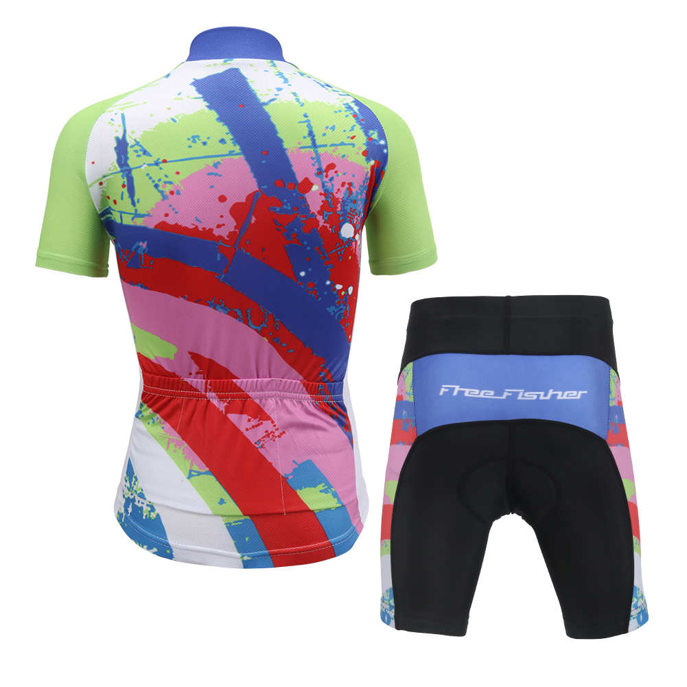 FREE FISHER Children's Cycling Wear Short Sleeve Mesh Cloth Breathable Boys Girls Bicycle Riding Tops with 3D Gel Cushion Shorts for Summer