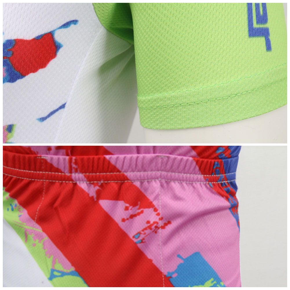 FREE FISHER Children's Cycling Wear Short Sleeve Mesh Cloth Breathable Boys Girls Bicycle Riding Tops with 3D Gel Cushion Shorts for Summer