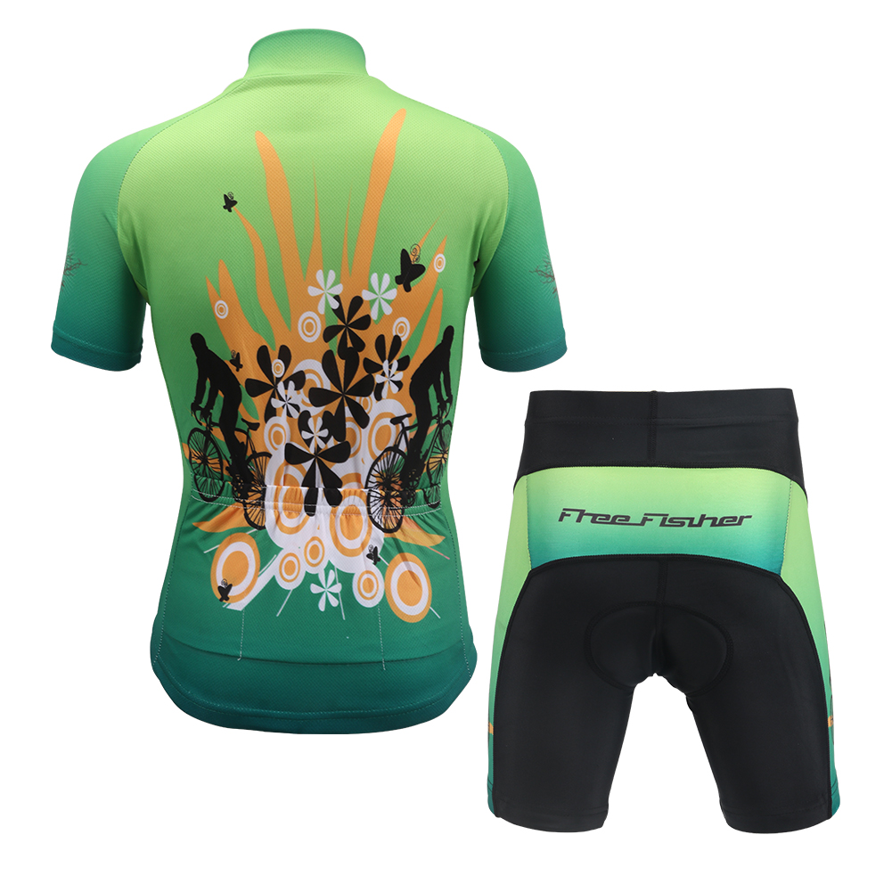 FREE FISHER Short Sleeve Children's Cycling Wear Mesh Cloth Breathable Boys Girls Bicycle Riding Tops with 3D Gel Cushion Shorts for Summer