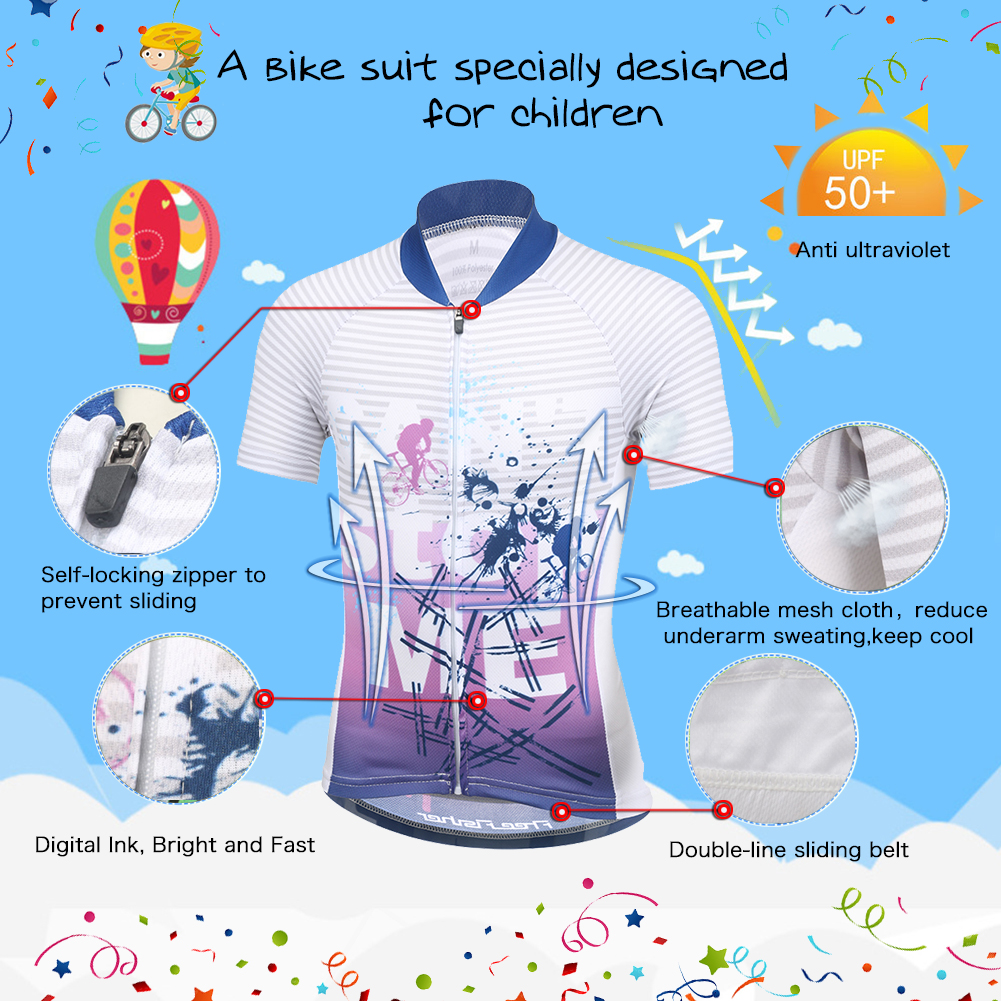 FREE FISHER Sailboat Print Boys Girls Bicycle Riding Tops with 3D Gel Cushion Shorts Children's Short Sleeve Cycling Wear