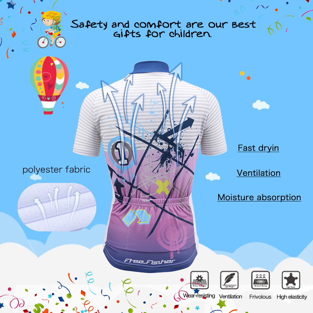 FREE FISHER Sailboat Print Boys Girls Bicycle Riding Tops with 3D Gel Cushion Shorts Children's Short Sleeve Cycling Wear