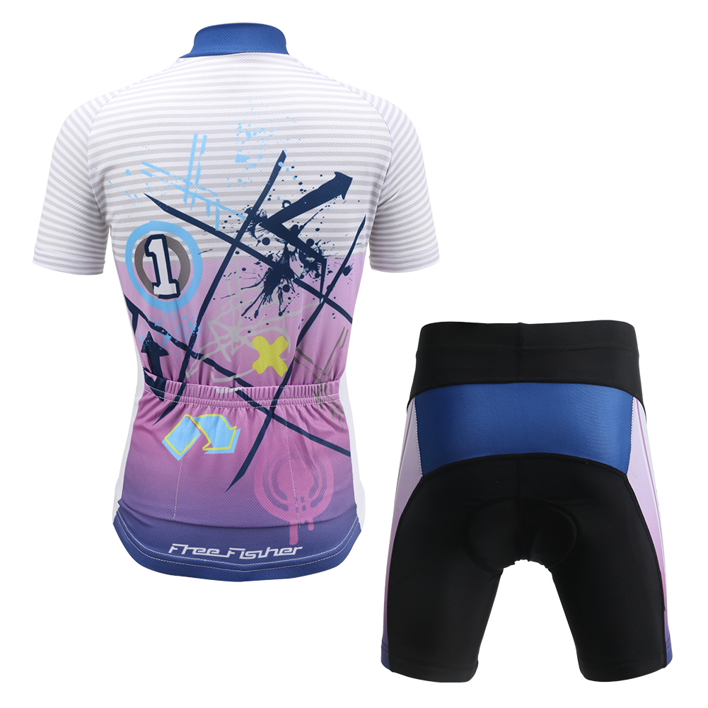FREE FISHER Sailboat Print Boys Girls Bicycle Riding Tops with 3D Gel Cushion Shorts Children's Short Sleeve Cycling Wear