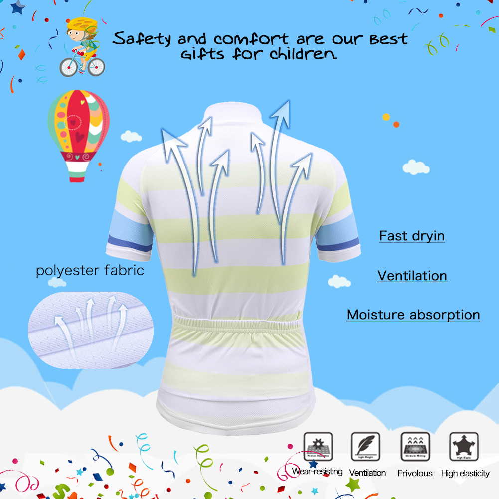 FREE FISHER Boys Short Sleeve Cycling Wear Girls Quick-Dry Coconut Print Bicycle Riding Tops with 3D Gel Cushion Shorts for Kids