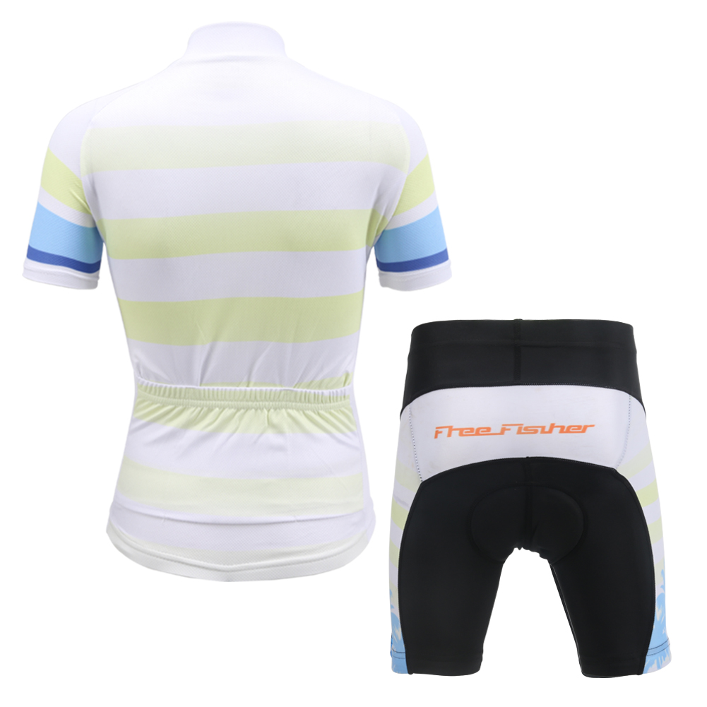FREE FISHER Boys Short Sleeve Cycling Wear Girls Quick-Dry Coconut Print Bicycle Riding Tops with 3D Gel Cushion Shorts for Kids