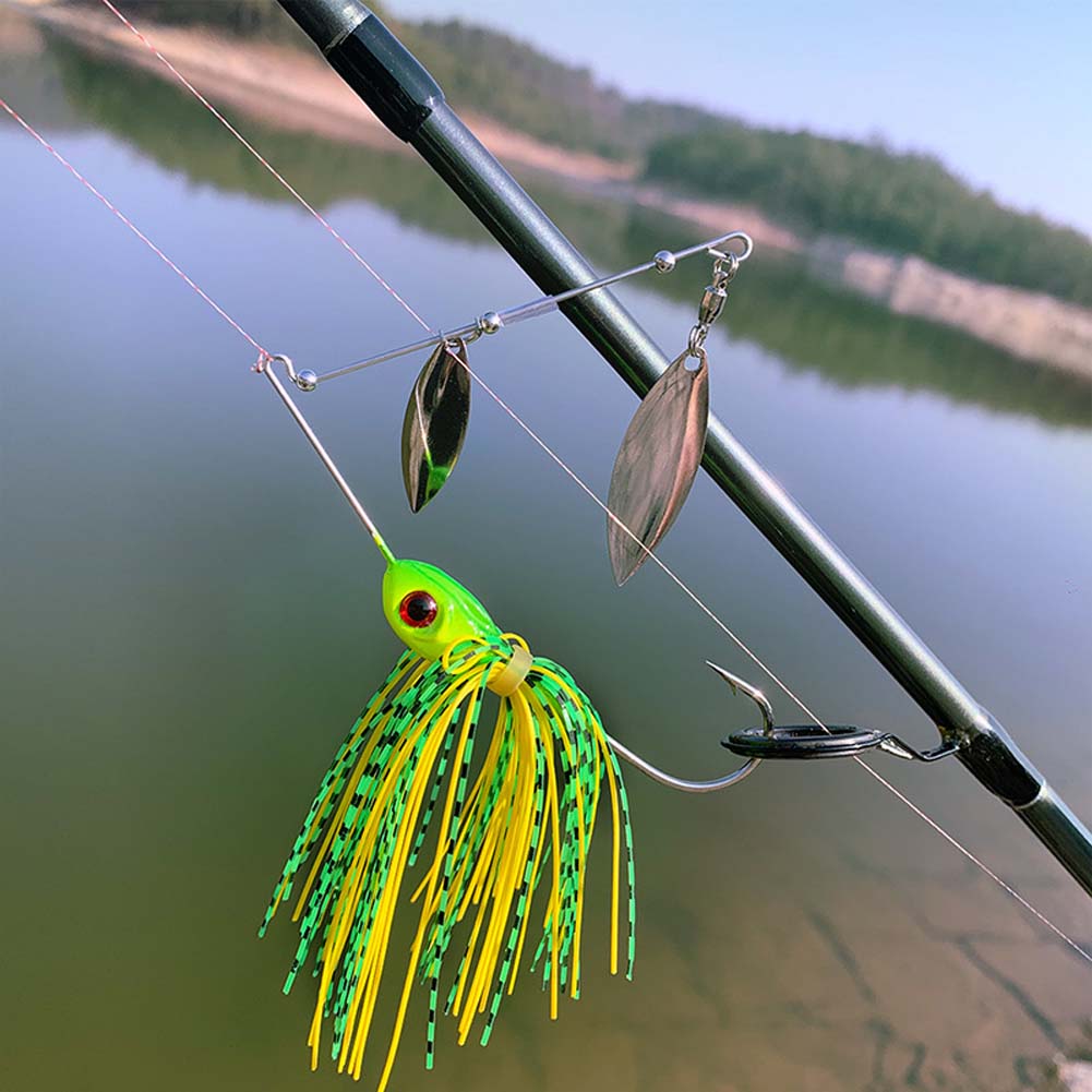 FREE FISHER 5pcs Fishing Buzzbait Lures Metal Jigs Lead Head 10g 14g Chatter Bait Spinnerbaits WeedlessHooks with Silicone Skirts